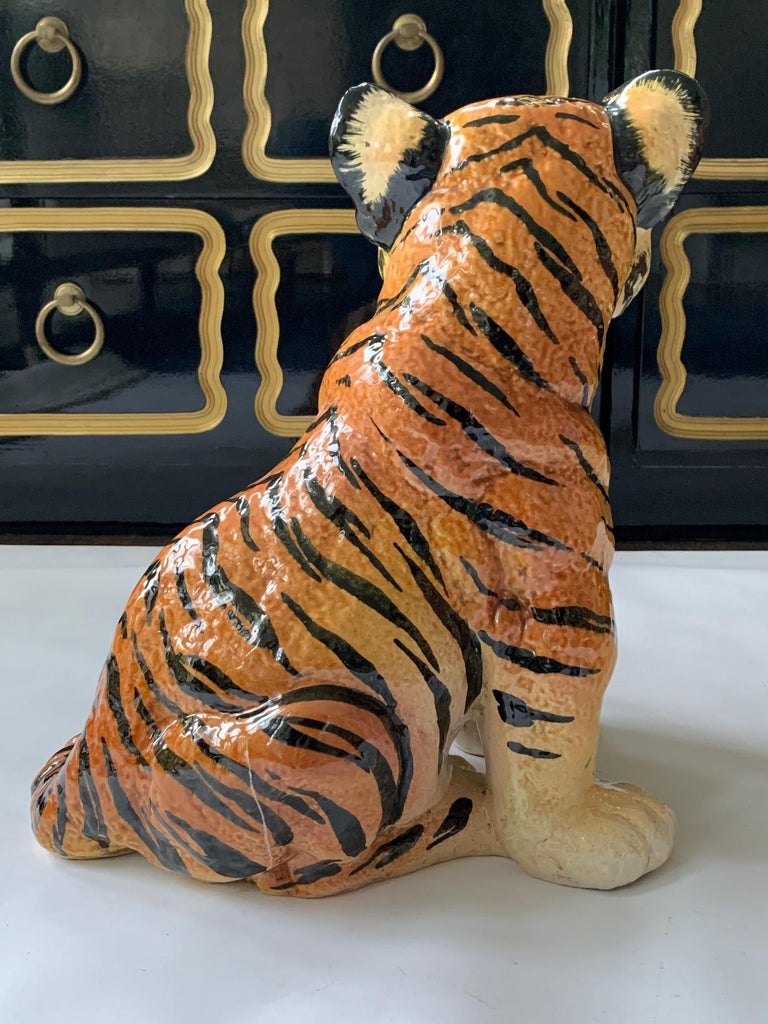 Ceramic Glazed Tiger Statue For Sale at 1stDibs