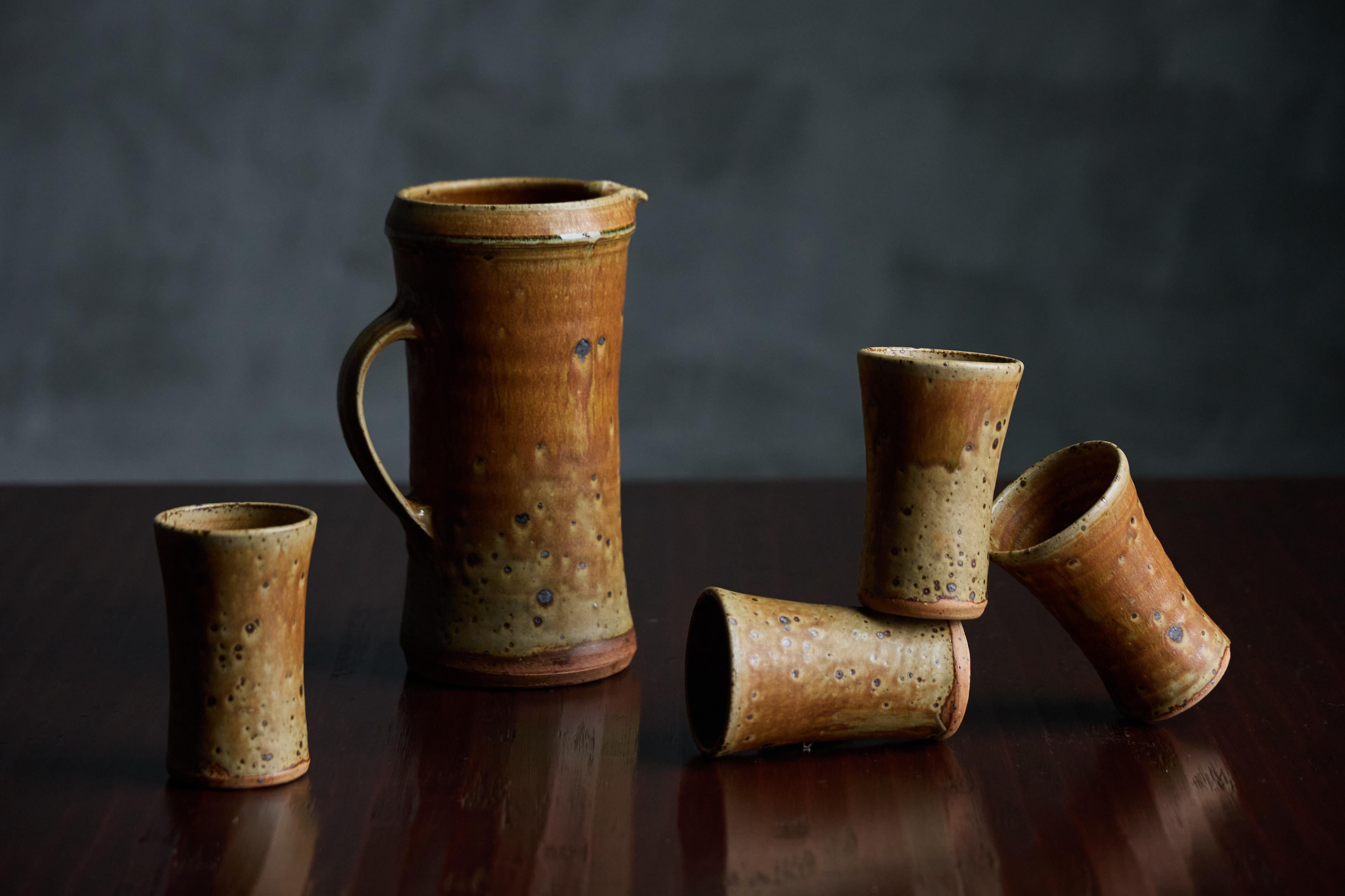 Mid-Century Modern Ceramic Goblets and Pitcher By Gustave Tiffoche, France, 1970s