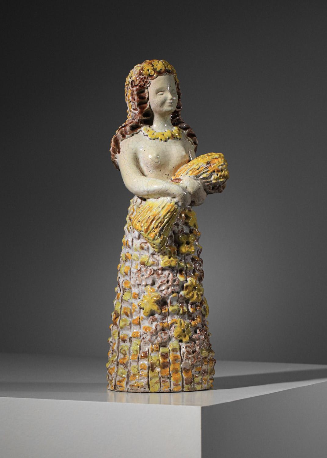Keramikgöttin von Denise Picard aus der Werkstatt von Paul Pouchol, George Jove im Angebot 3