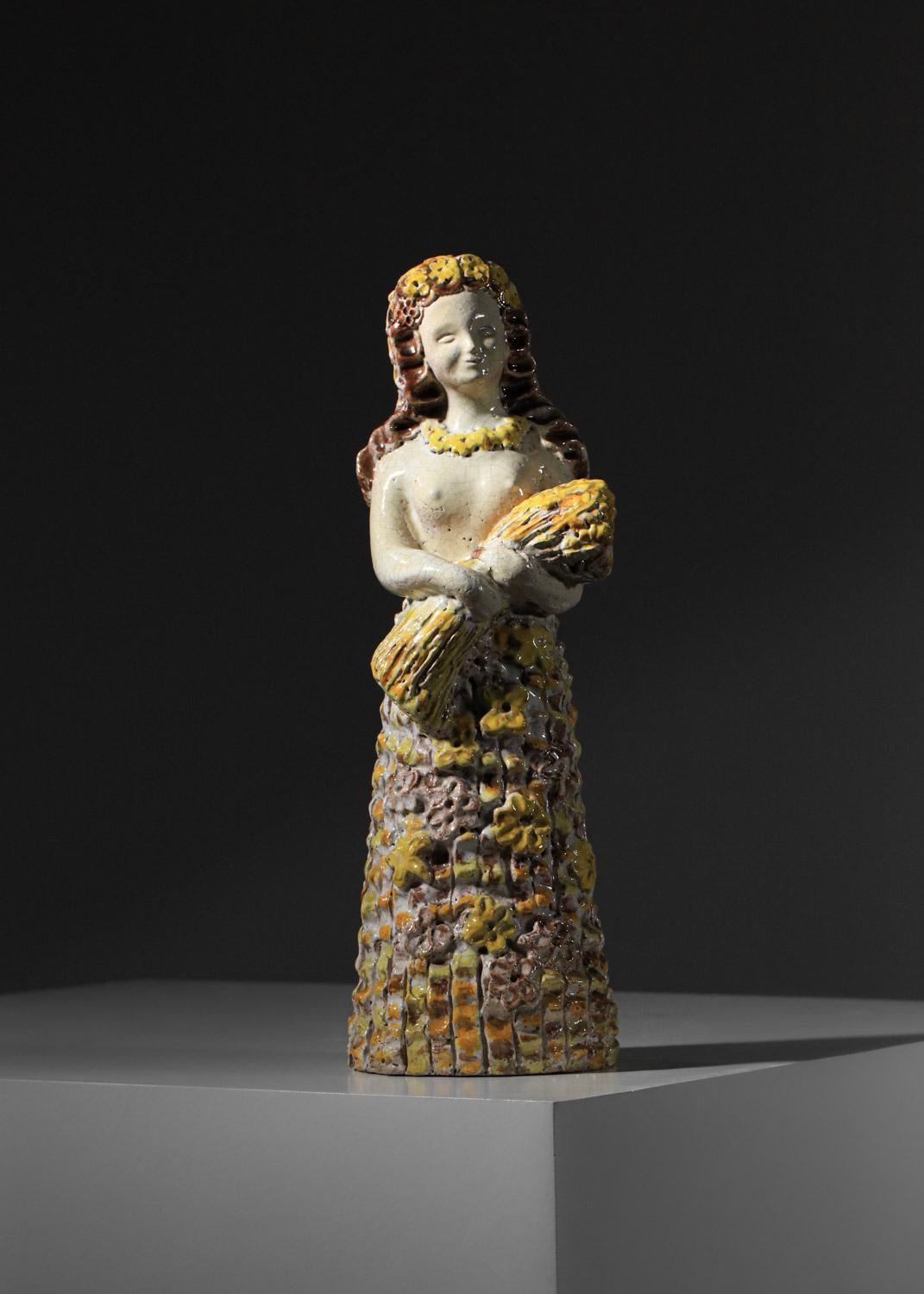 Mid-Century Modern Ceramic goddess by Denise Picard from the Paul Pouchol workshop George Jove For Sale