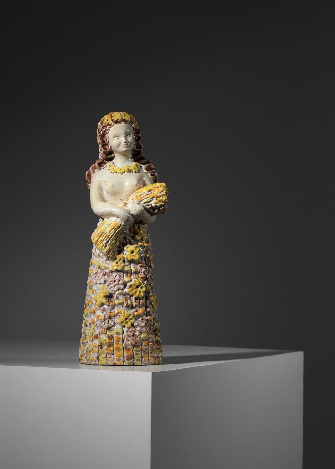 French Ceramic goddess by Denise Picard from the Paul Pouchol workshop George Jove For Sale