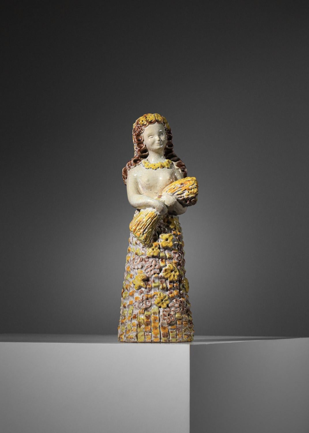 Hand-Crafted Ceramic goddess by Denise Picard from the Paul Pouchol workshop George Jove For Sale