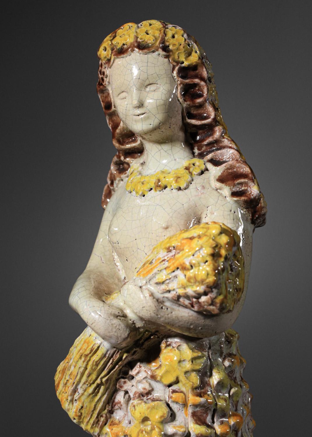 Ceramic goddess by Denise Picard from the Paul Pouchol workshop George Jove In Good Condition For Sale In Lyon, FR