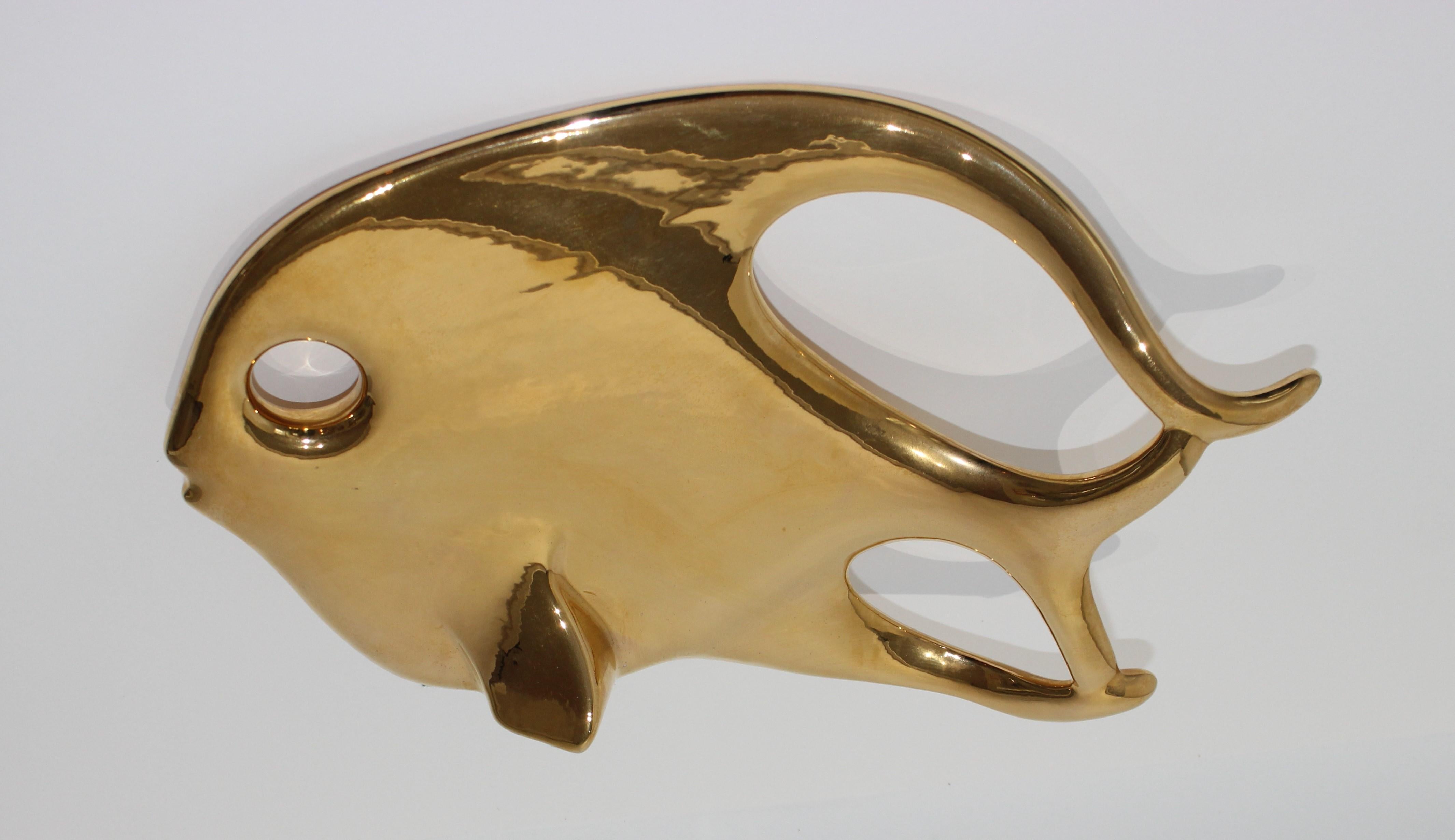 1970er Jahre Mod Freiform-Keramik:: 22 Karat Gold biomorpher Engelsfisch von Jaru - aus einem Nachlass in Miami Beach.