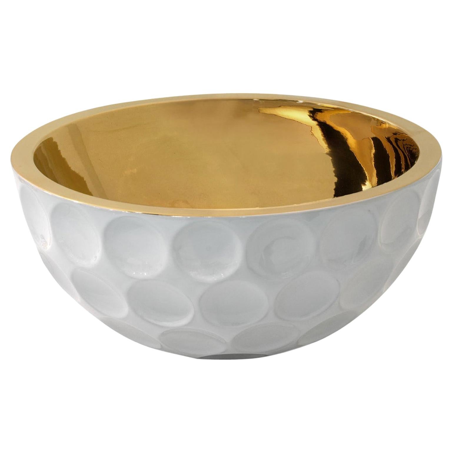 Ceramic Golf Bowl "EAGLE" Handcrafted in 24Kt Gold by Gabriella B. Made in Italy For Sale