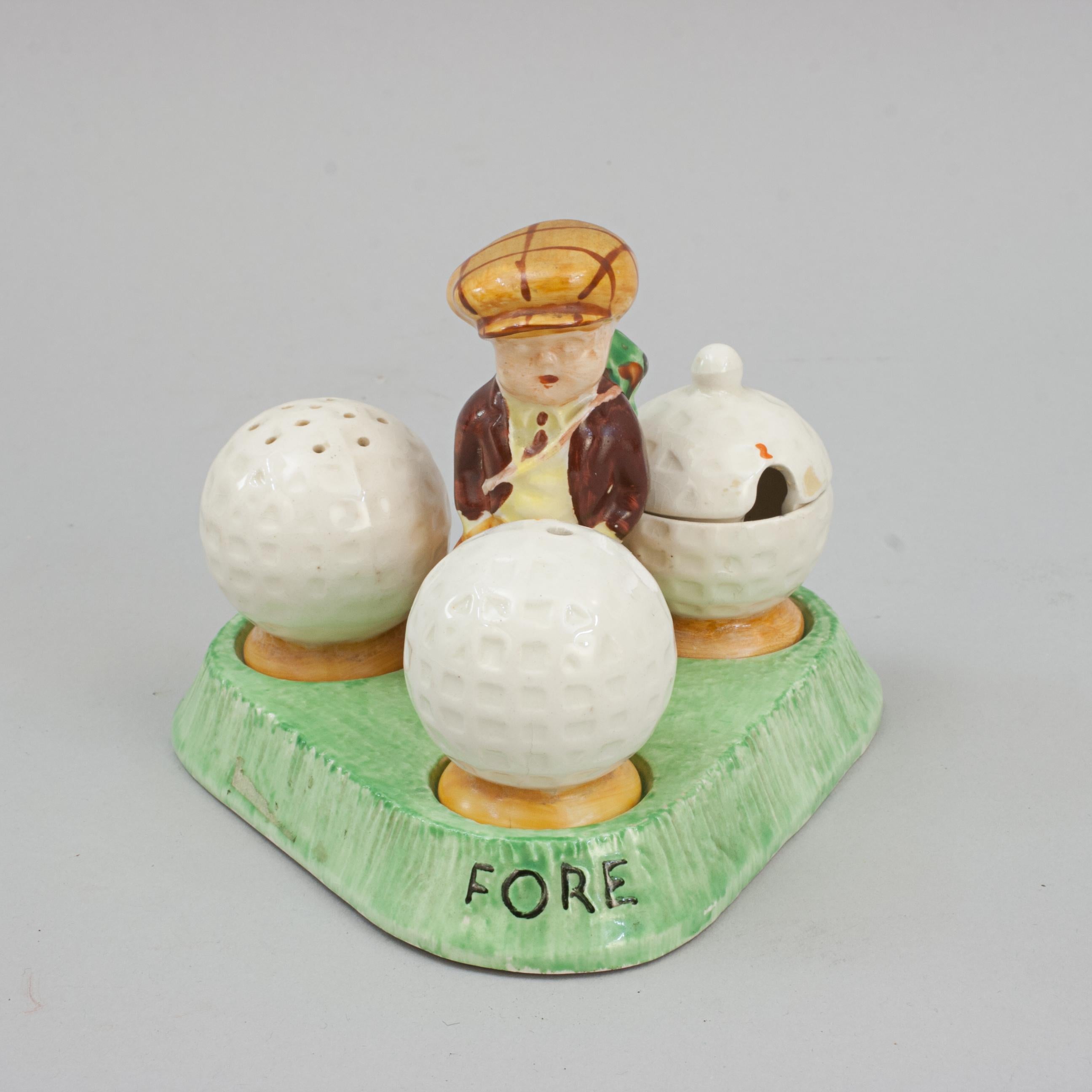 Ceramic Golf Cruet Set, Crown Devon In Good Condition For Sale In Oxfordshire, GB