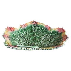 Ceramic Green and Red Majolica Bordallo Pinheiro Leaf Plate