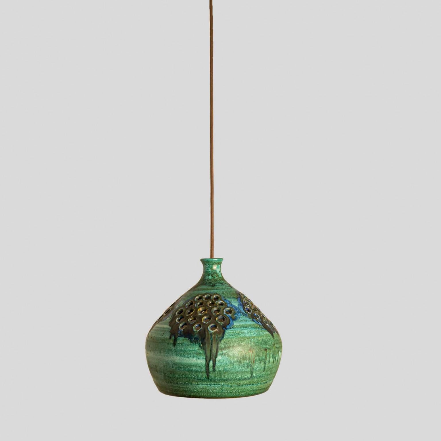Danois Pendentif en céramique vert bleu marron, Danemark années 1960 en vente