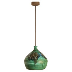 Ceramic Green Blue Brown Pendant, Denmark 1960s
