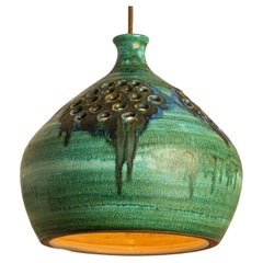 Pendentif en céramique vert bleu marron, Danemark années 1960