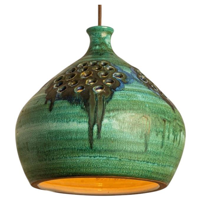 Ceramic Green Blue Brown Pendant, Denmark 1960s