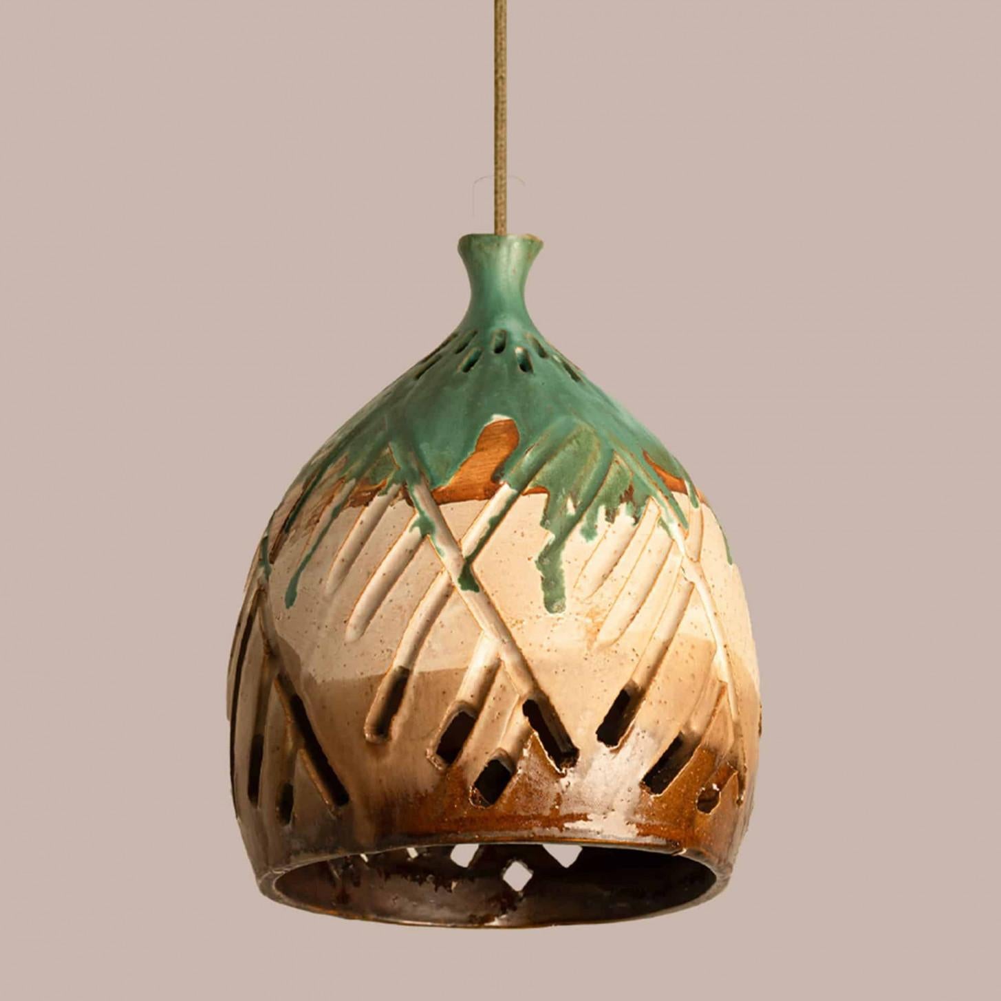 Grünbraun-beige Keramik-Anhänger, Dänemark, 1960er Jahre (Sonstiges) im Angebot