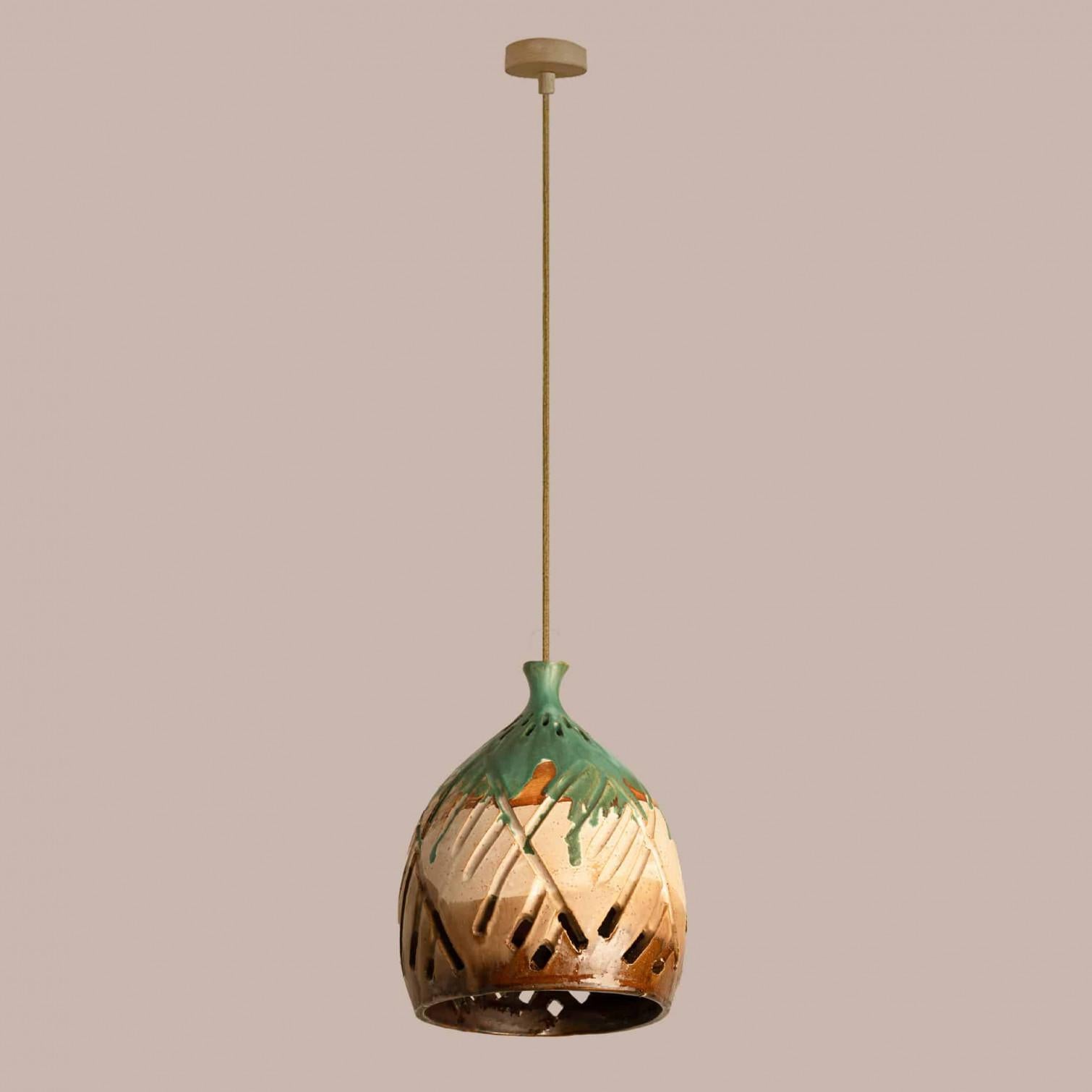 Colgante de cerámica verde marrón beige, Dinamarca, años 60 Cerámico en venta