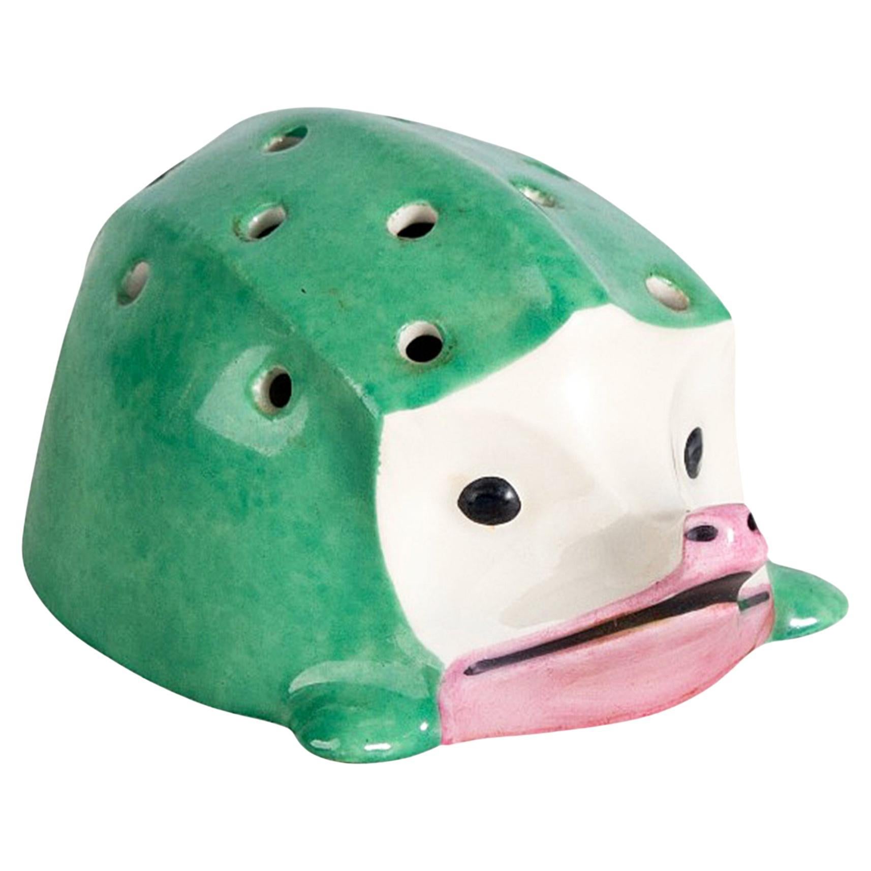 Grüner Hedgehog-othpick-Halter aus Keramik von E.M. Sandoz für T. Haviland, Frankreich im Angebot