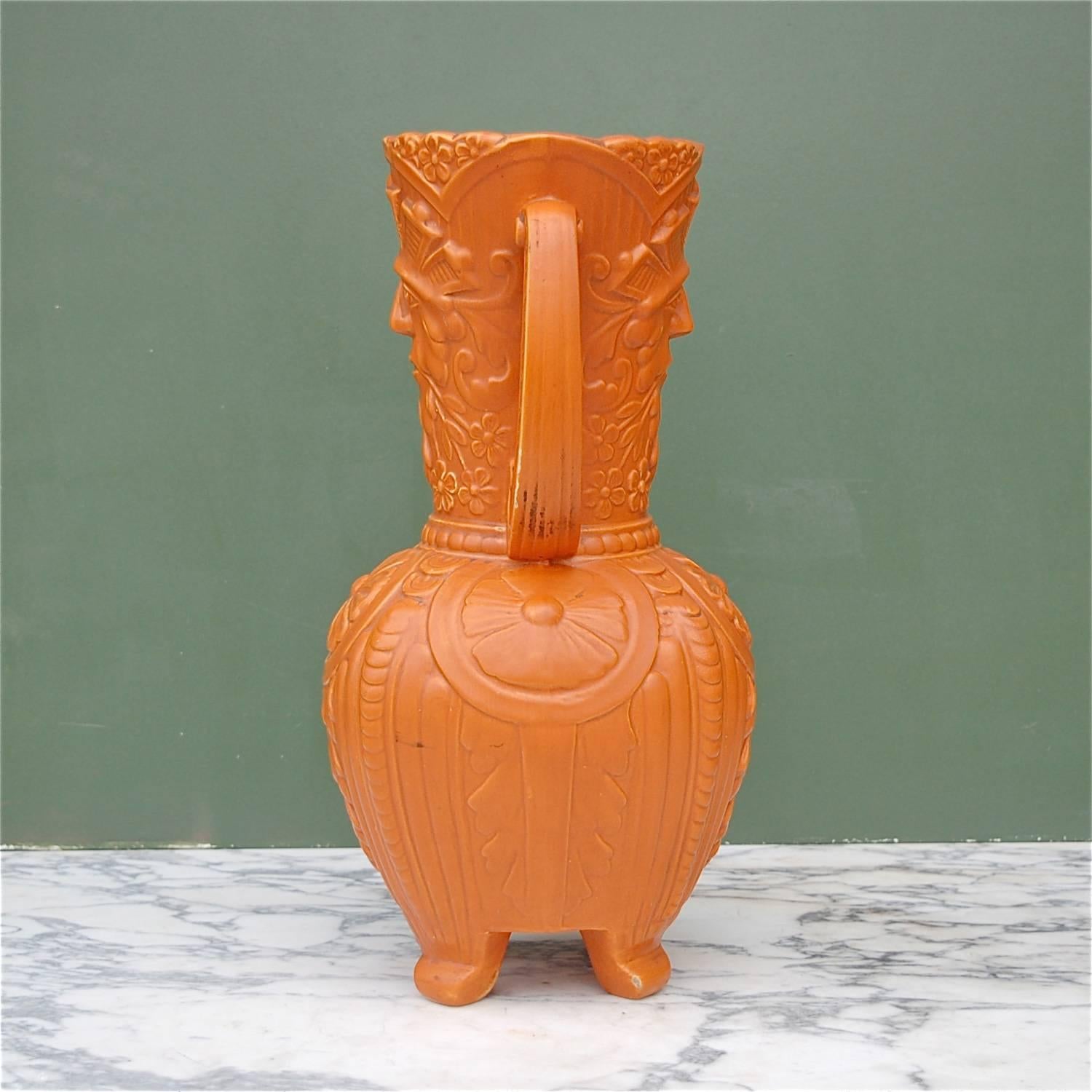 Ceramic Green Man Vase with Double Handle, Mid-20th Century In Good Condition For Sale In Noorderwijk, BE