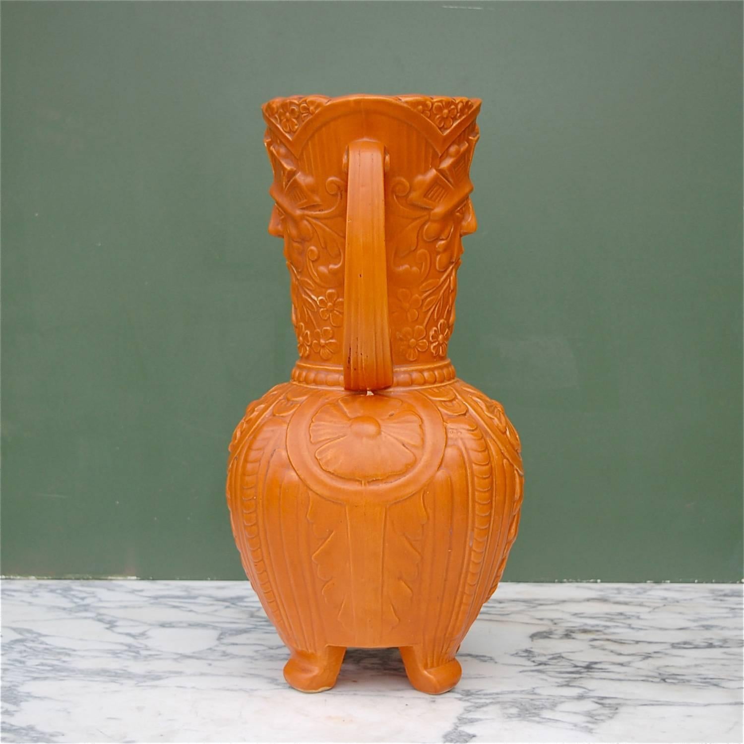 Ceramic Green Man Vase with Double Handle, Mid-20th Century For Sale 1
