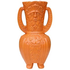 Ceramic Green Man Vase with Double Handle, Mid-20th Century