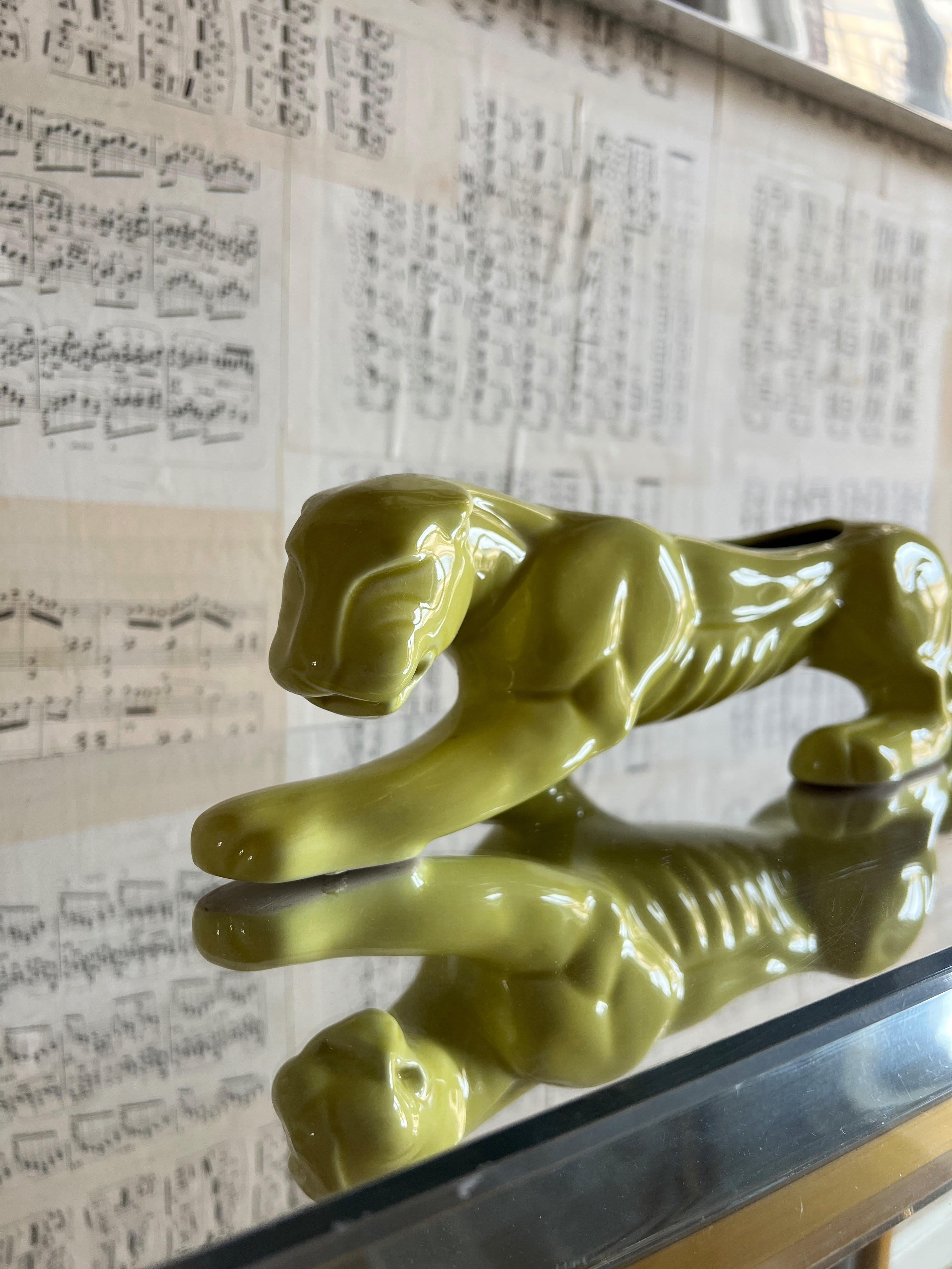Mid-Century Modern Ceramic Green Panther by Royal Haeger Potteries
