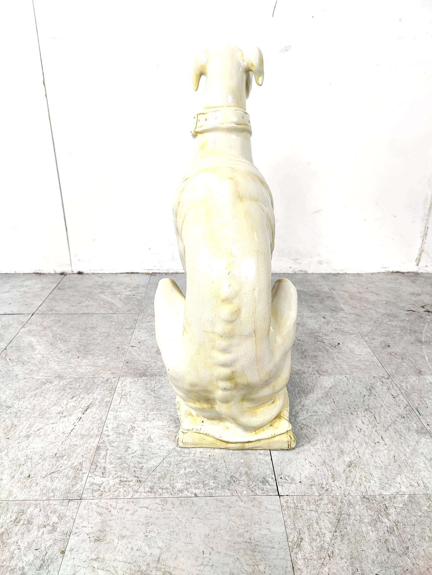 Hollywood Regency Ceramic greyhound sculpture, 1960s For Sale