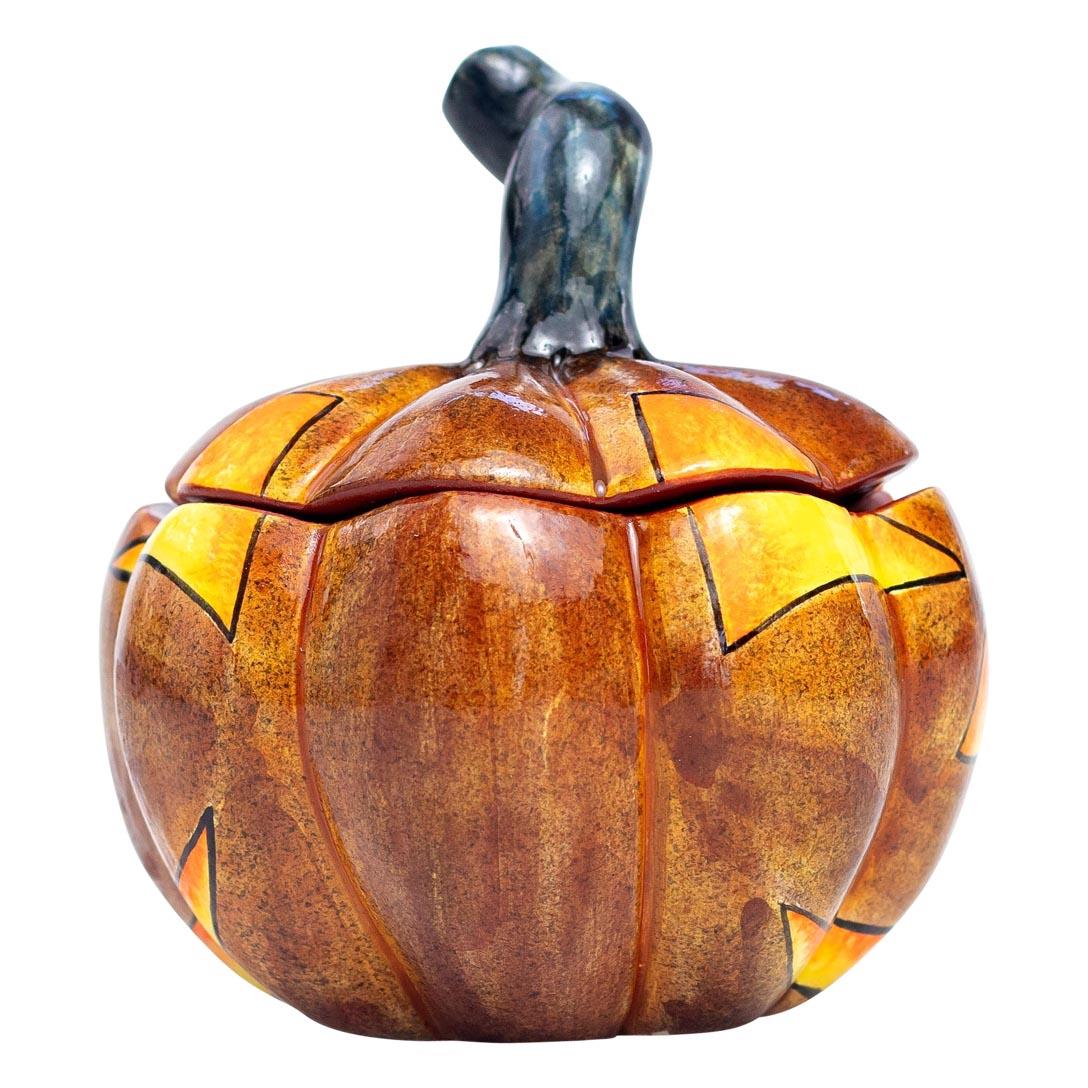 Hand-Painted Ceramic Halloween pumpkin small tureen, hand made in South Africa For Sale
