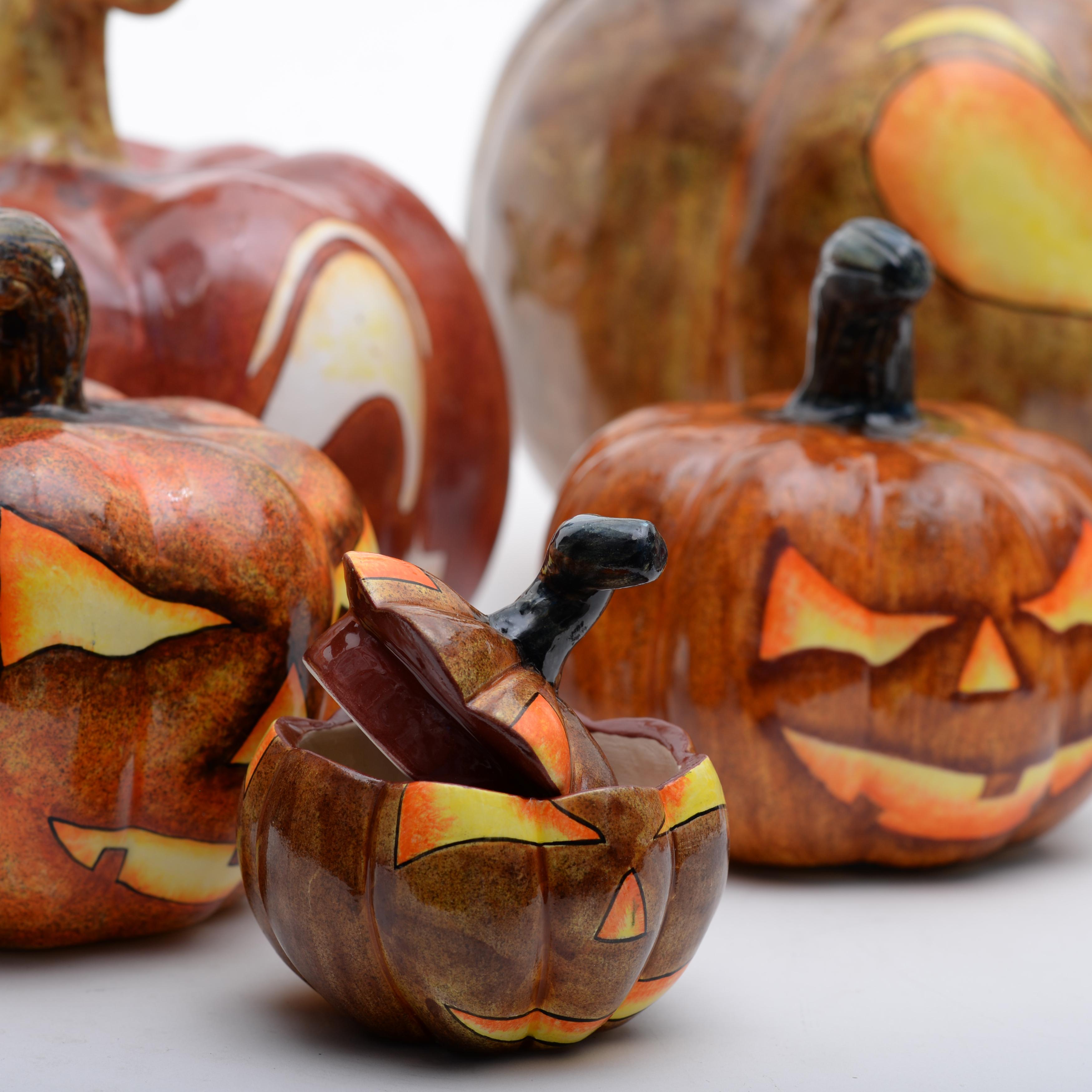 Contemporary Ceramic Halloween pumpkin small tureen, hand made in South Africa For Sale