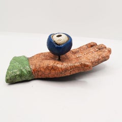 Ceramic Hamsa Wall Hanging with Evil Eye in Green and Blue