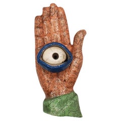 Ceramic Hamsa Wall Hanging with Evil Eye in Green and Blue