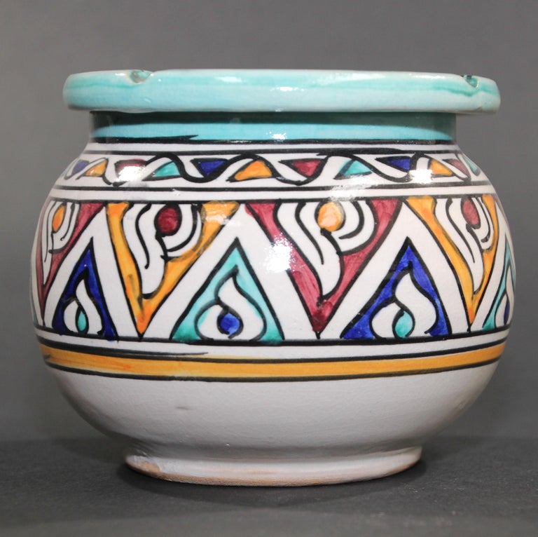 Ceramic HandCrafted Moroccan Covered Ashtray from Fez For Sale at 1stDibs