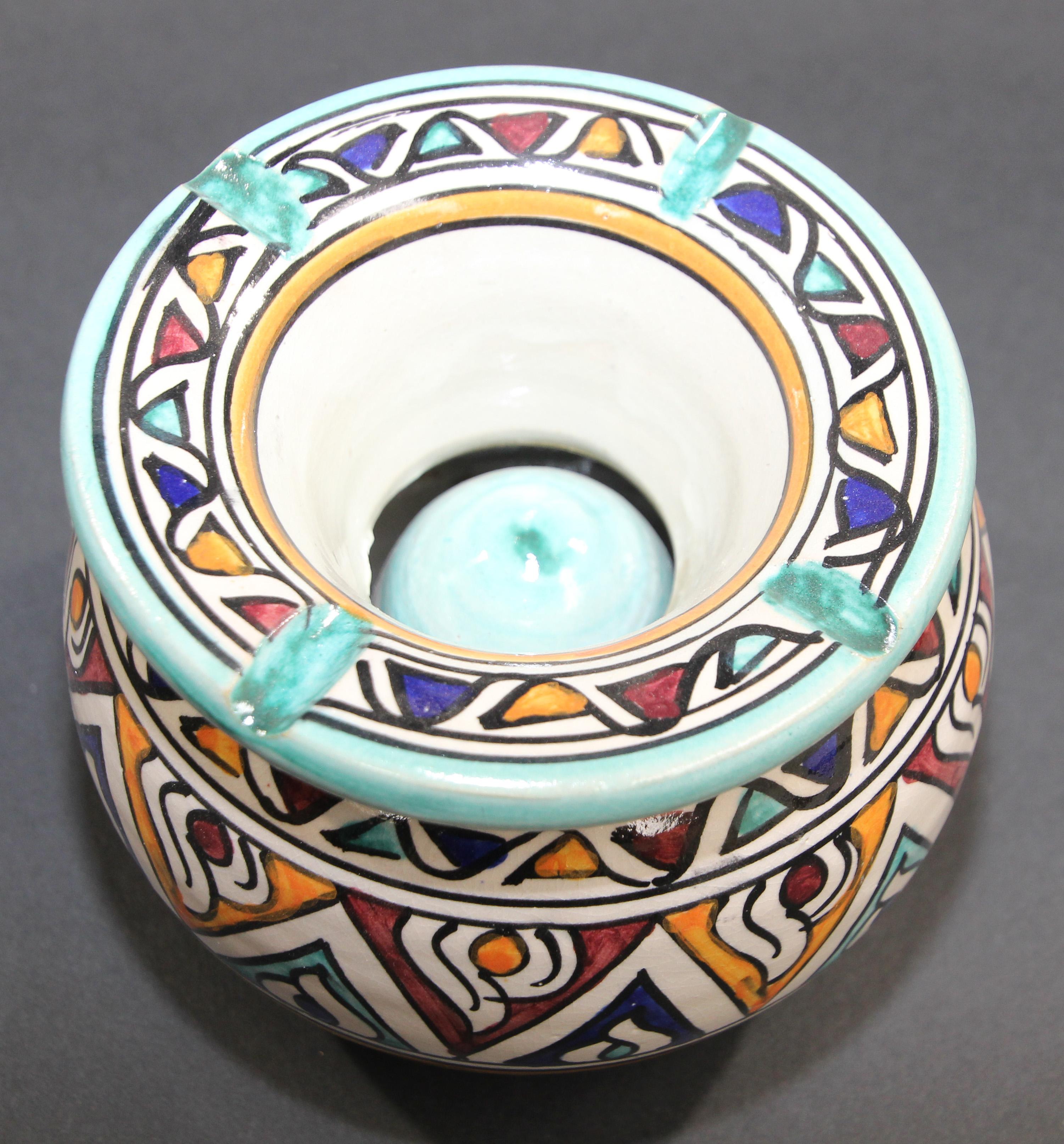 Ceramic Hand-Crafted Moroccan Covered Ashtray from Fez 1