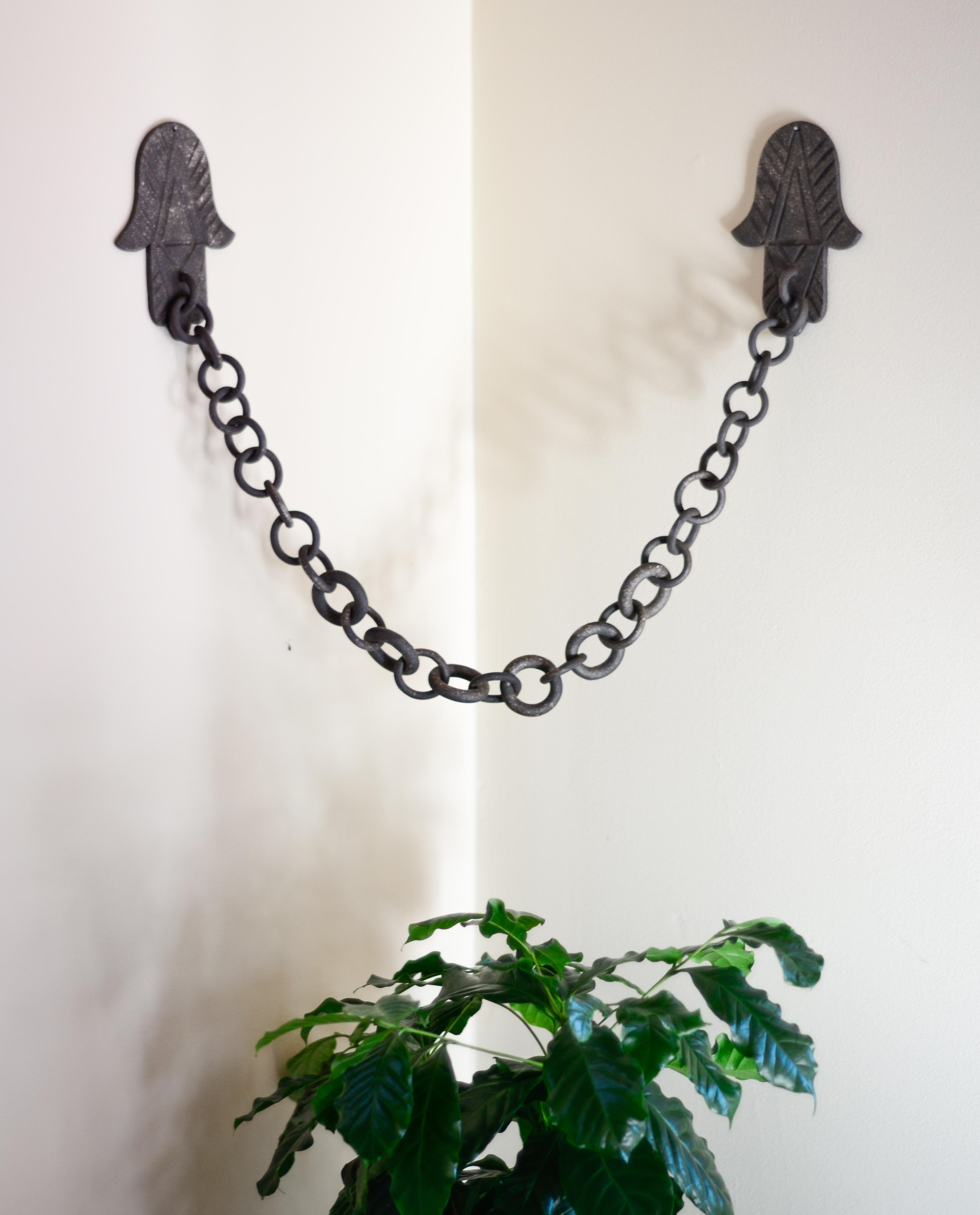 Tribal Ceramic Hand Link Chain Wall Sculpture by Asmaa Aman Tran