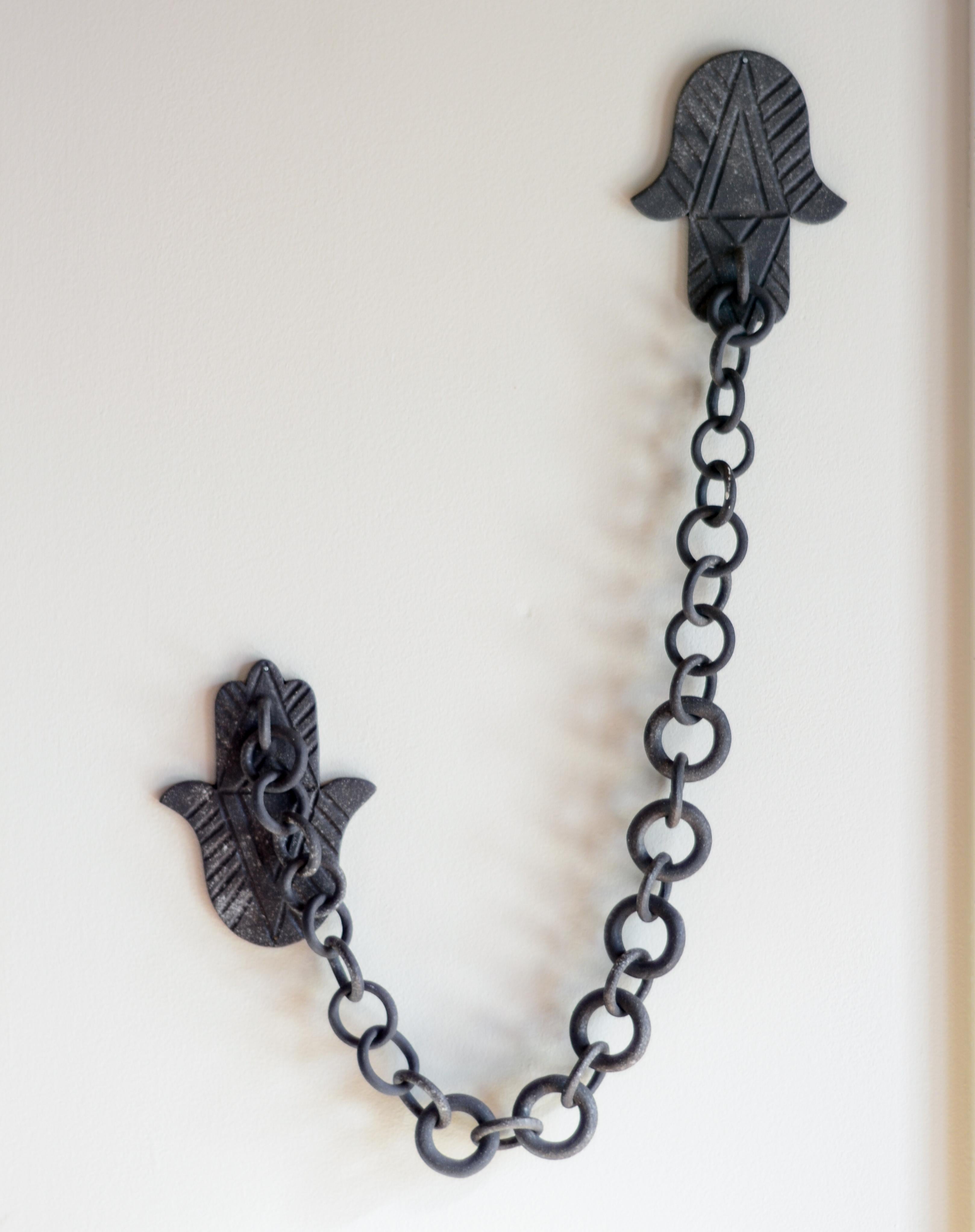 Hand-Crafted Ceramic Hand Link Chain Wall Sculpture by Asmaa Aman Tran