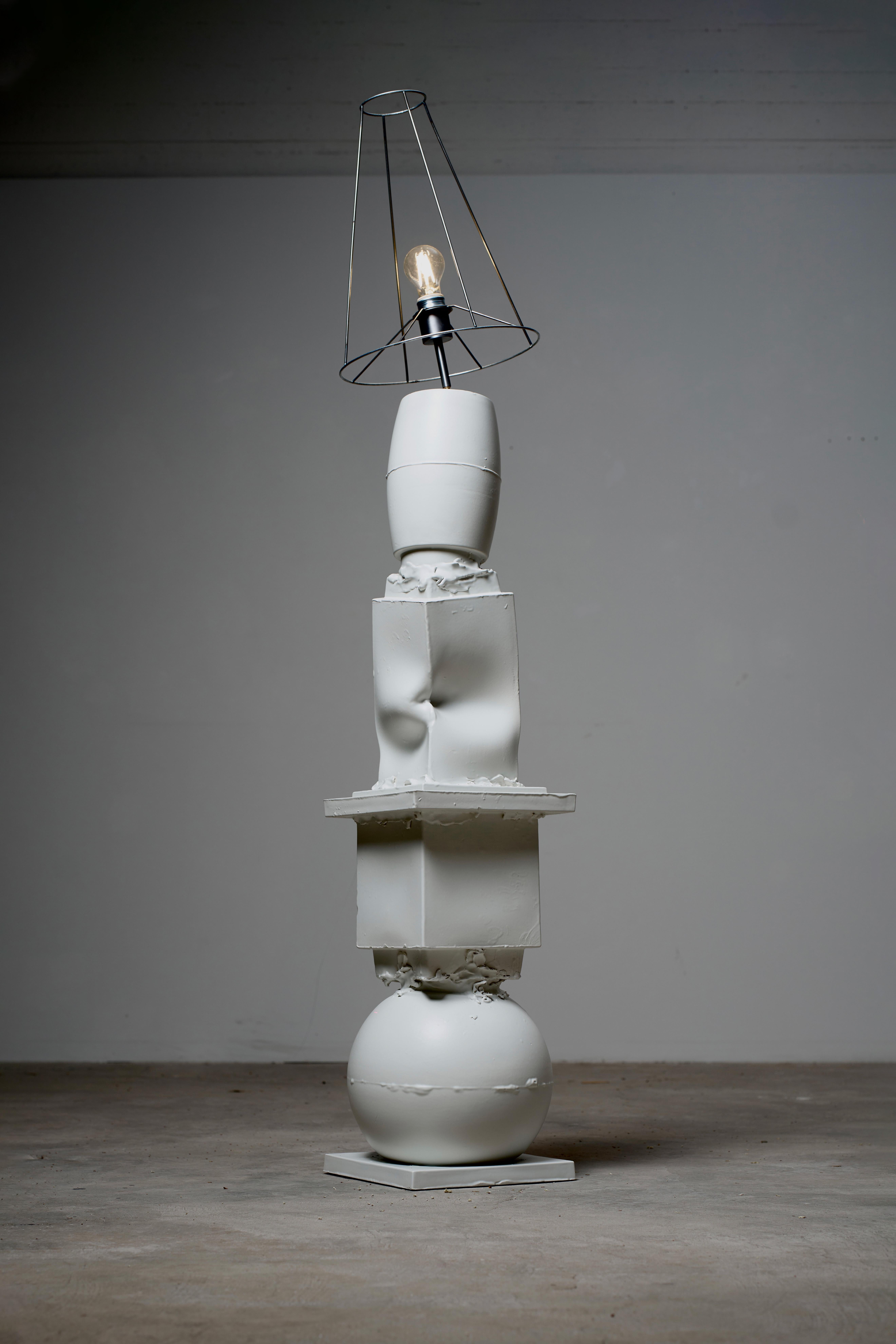 Ceramic hand made natural white table lamp with canvas shade For Sale 6
