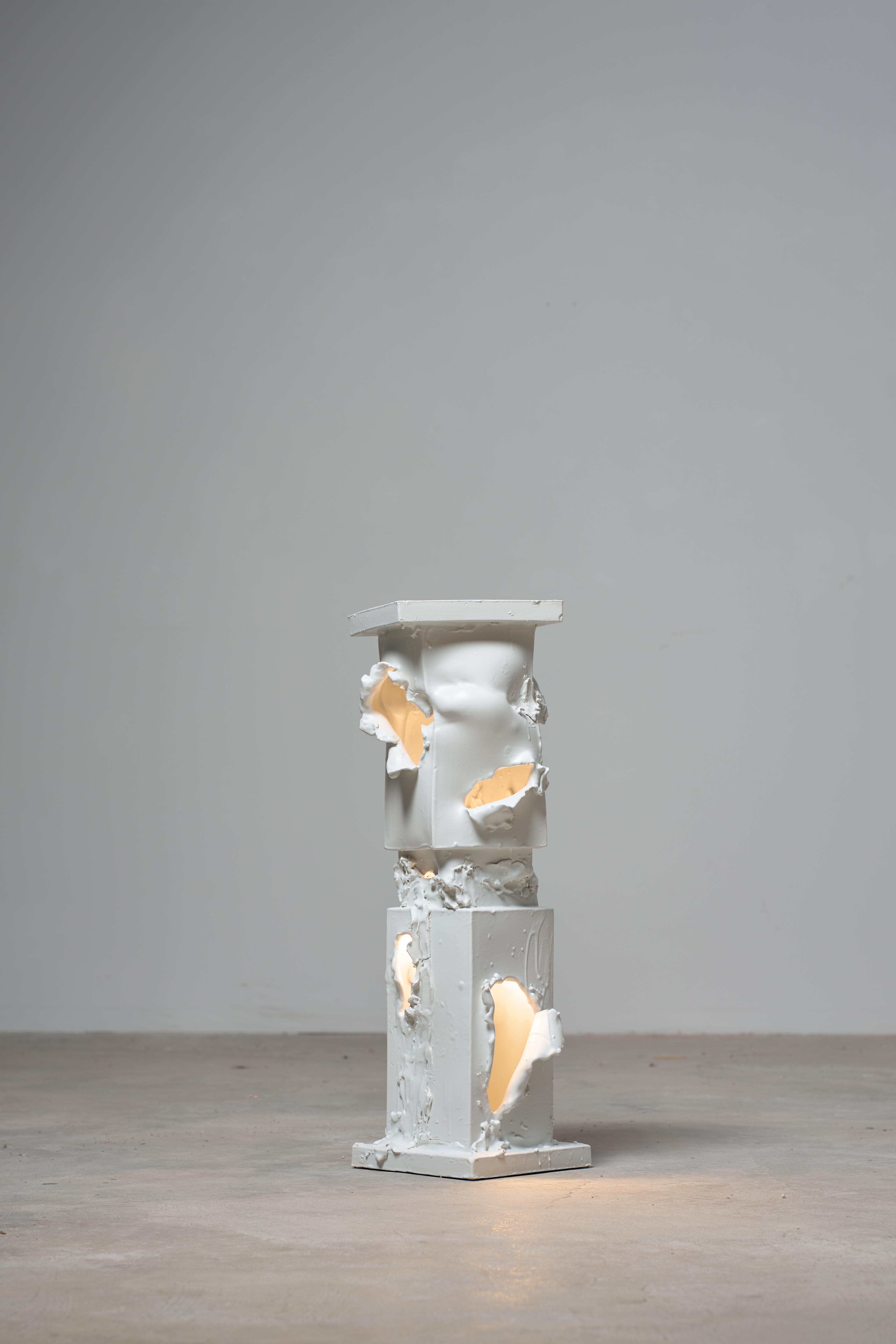 Ceramic hand made natural white table lamp with canvas shade In New Condition For Sale In New York, NY