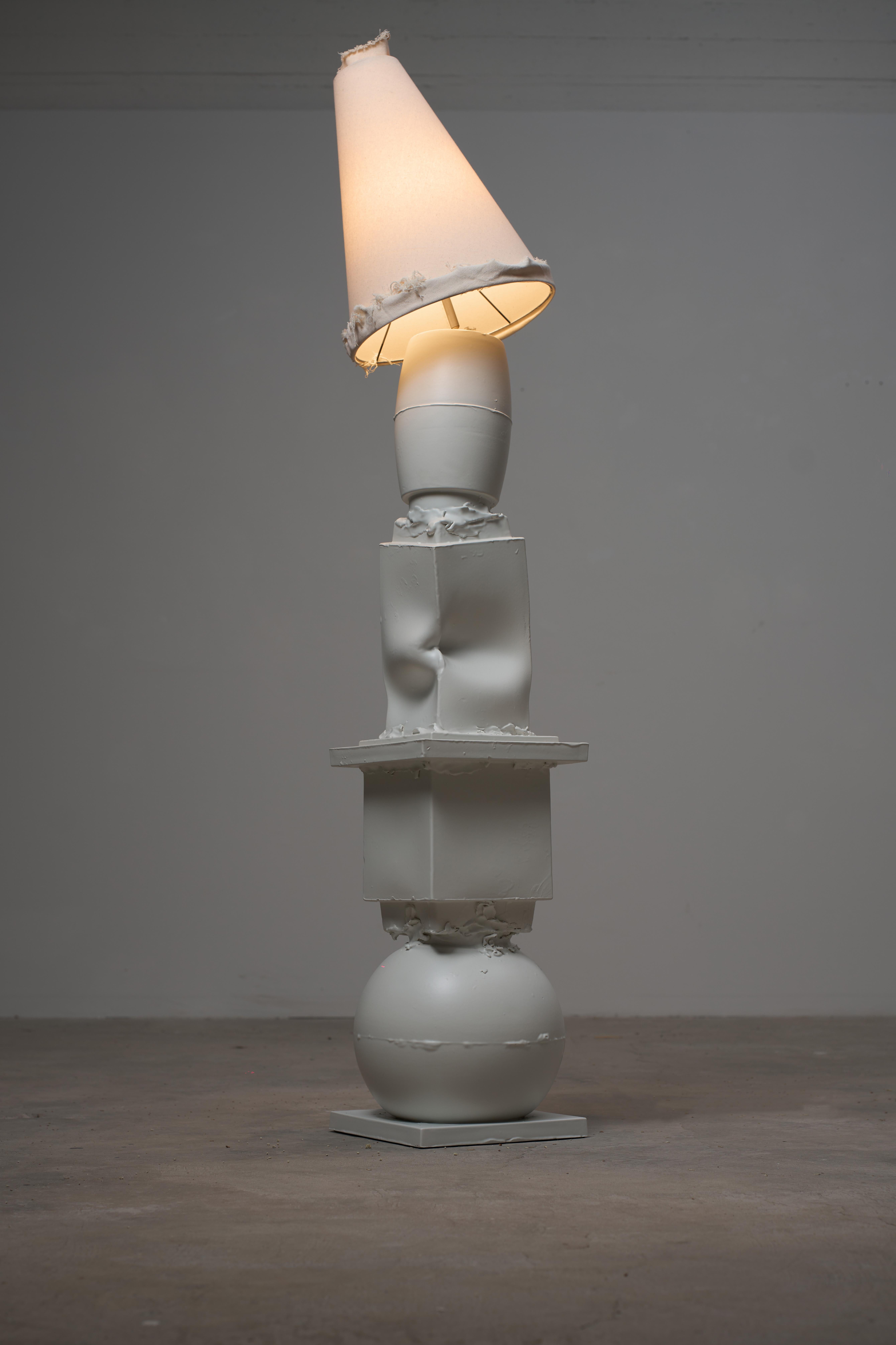Ceramic hand made natural white table lamp with canvas shade For Sale 1
