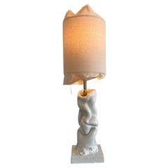 Ceramic hand made natural white table lamp with canvas shade