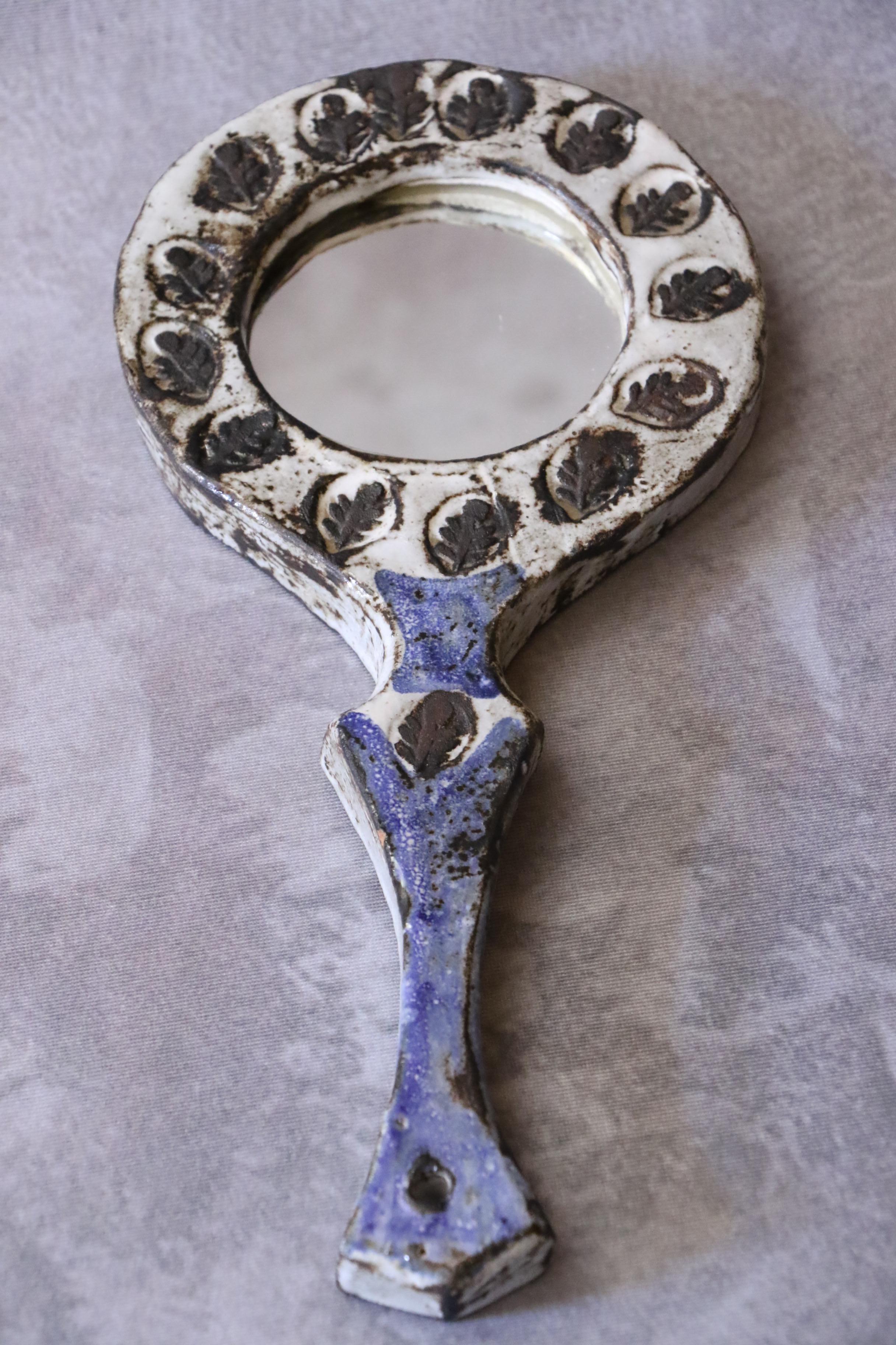 Ceramic Hand Mirror by Boris Kassianoff circa 1960 Mid-Century French Ceramic For Sale 4