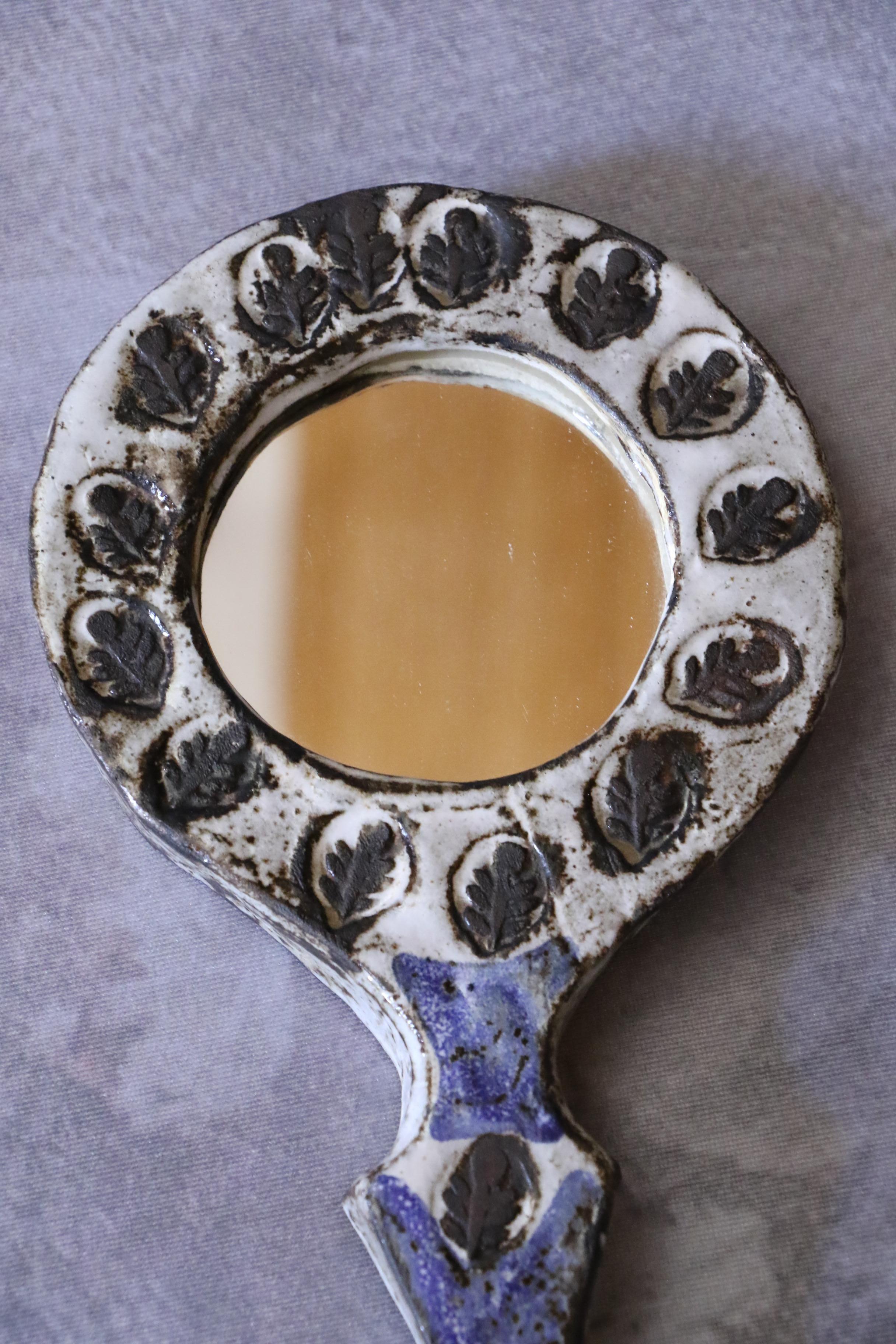 Specchio a mano in ceramica di Boris Kassianoff del 1960 circa Ceramica francese di metà secolo in vendita 3