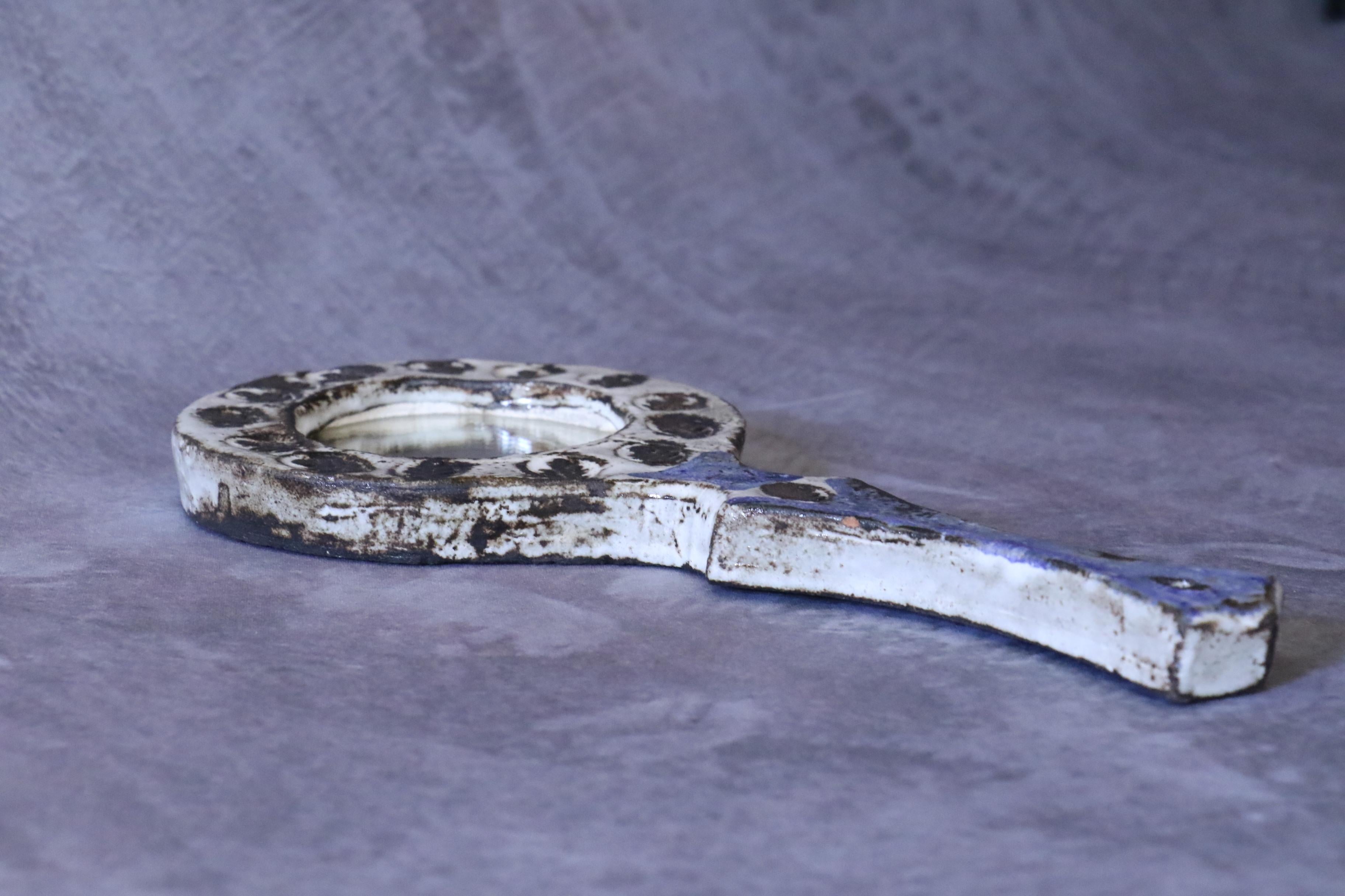 Specchio a mano in ceramica di Boris Kassianoff del 1960 circa Ceramica francese di metà secolo in vendita 7