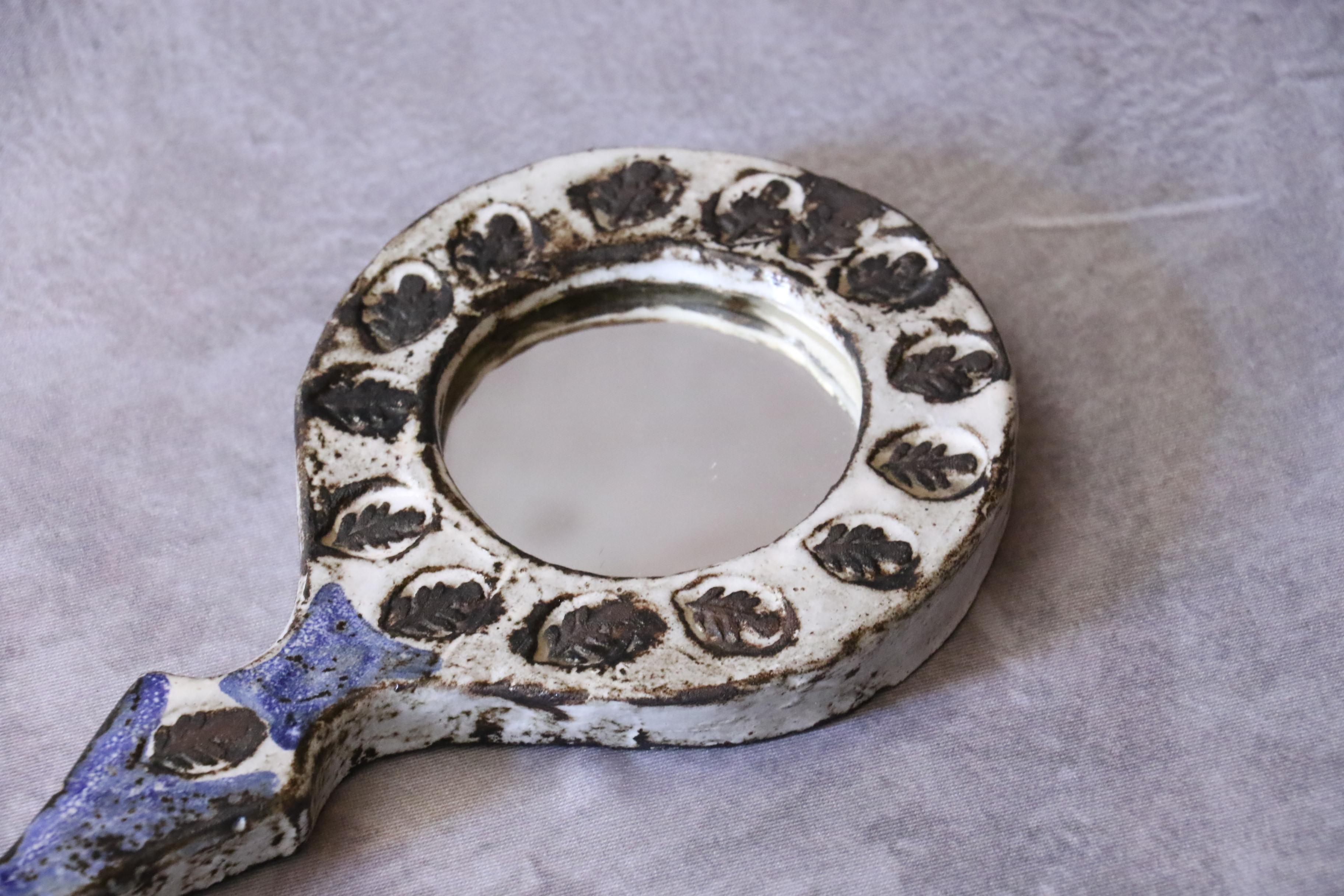 Ceramic Hand Mirror by Boris Kassianoff circa 1960 Mid-Century French Ceramic In Good Condition For Sale In Camblanes et Meynac, FR