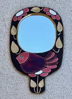 Espejo manual de cerámica "Moineau" de Mithé Espelt, Francia 1968