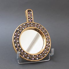Ceramic Hand Mirror with Flower Bud Motif by Mithé Espelt, circa 1960s