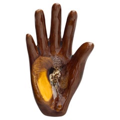 Vallauris Hand-Shaped Ceramic Dish, Brown & Amber Glaze, France, c. 1960s