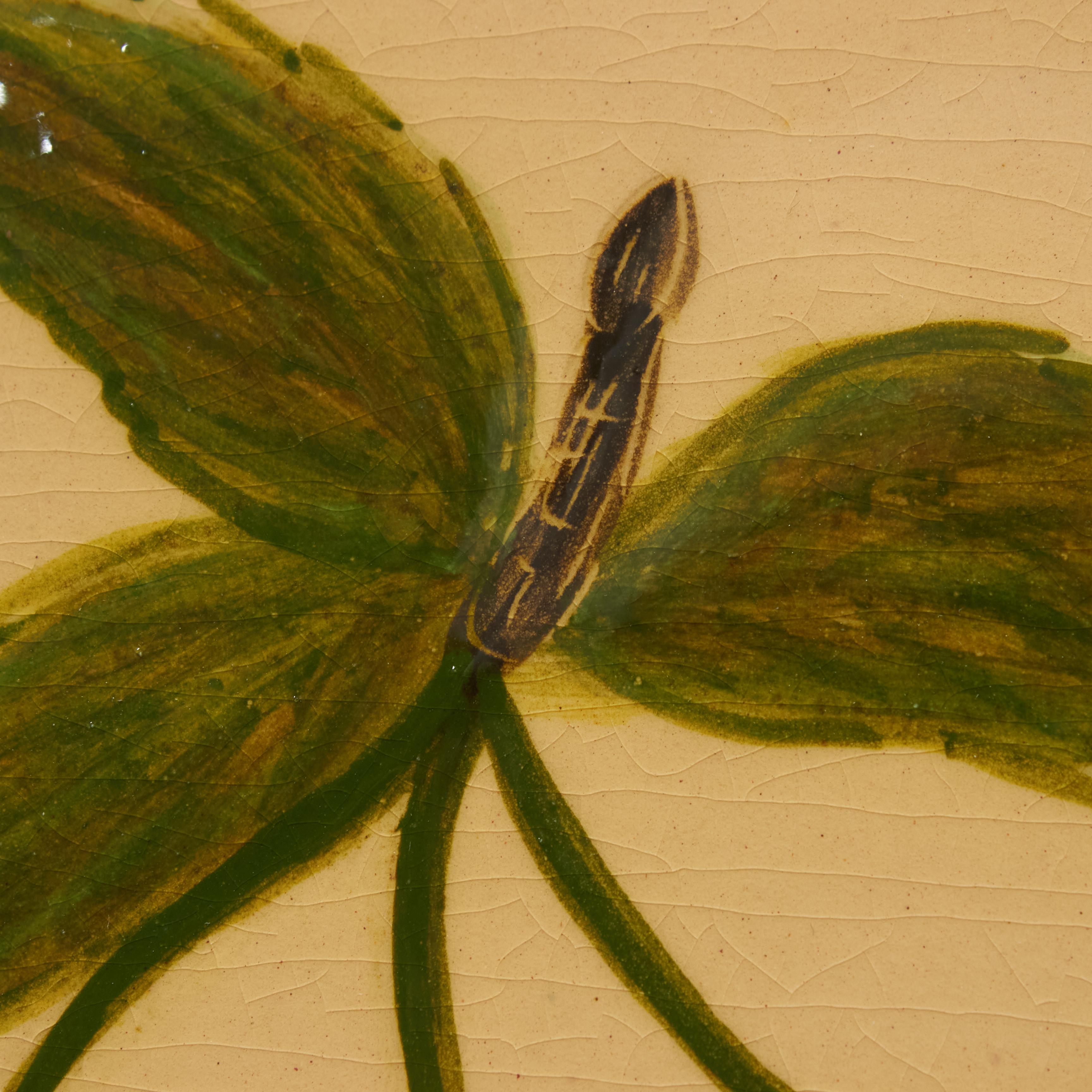 Ceramic hand painted artwork of a plant by Catalan artist Diaz Costa, circa 1960. Framed.  In original condition, with minor wear consistent of age and use, preserving a beautiul patina.