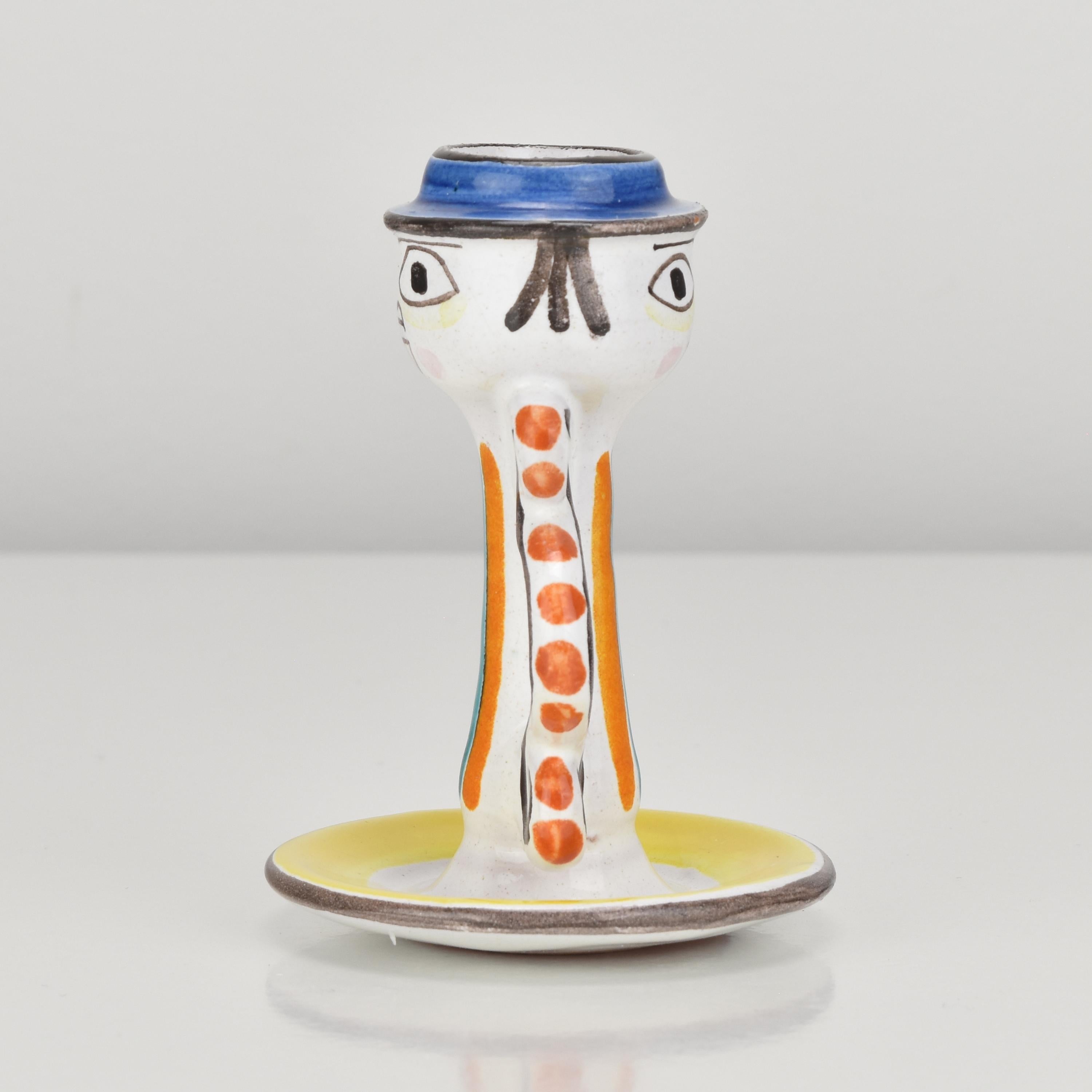 Mid-Century Modern Ceramic Hand-Painted Candlestick Candle Holder by DeSimone, Italy For Sale