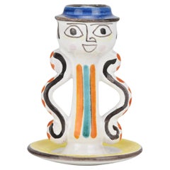 Ceramic Hand-Painted Candlestick Candle Holder by DeSimone, Italy