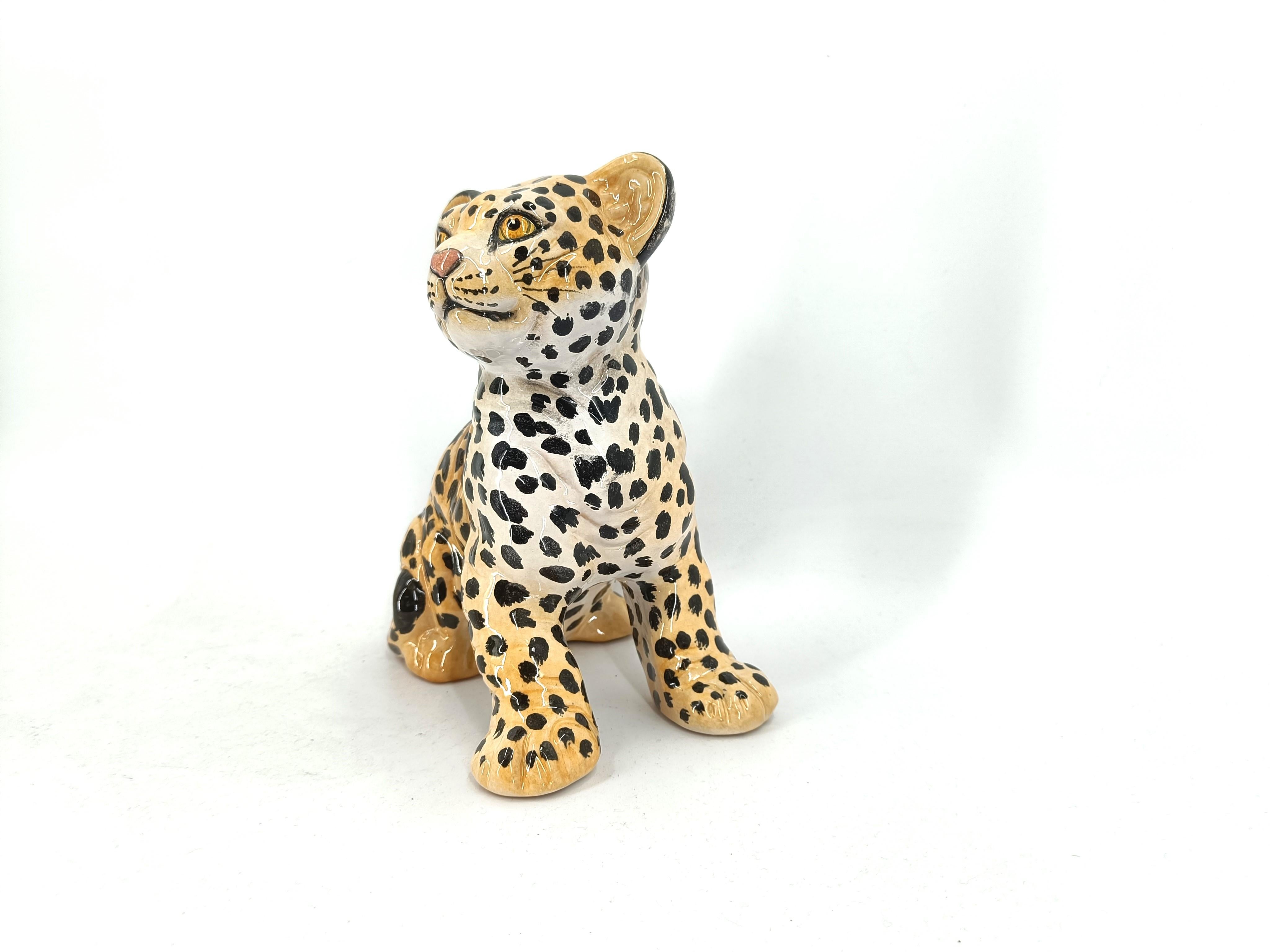 Hollywood Regency Ceramic Hand Painted Leopard, 1960's Italy For Sale