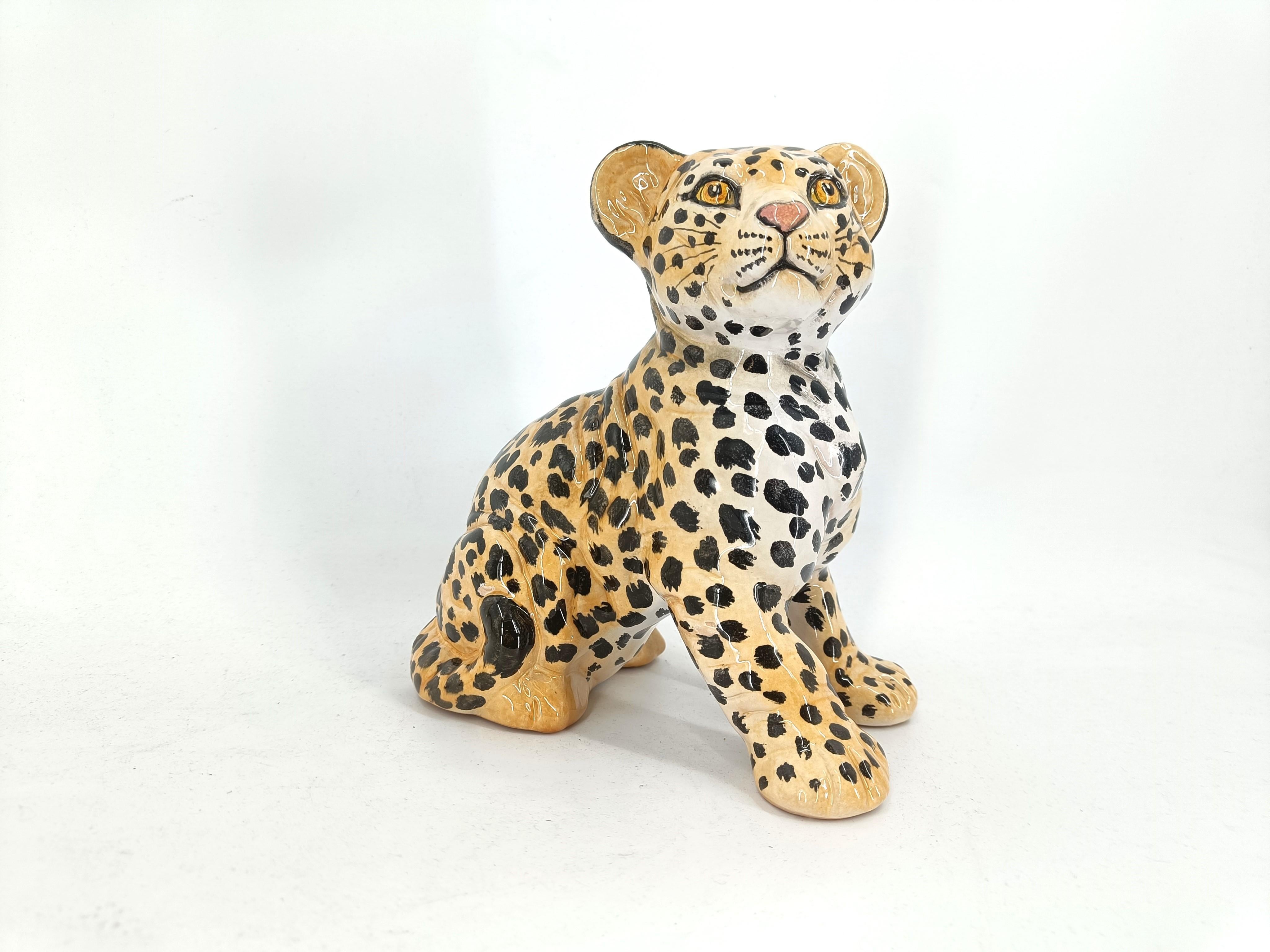 Italian Ceramic Hand Painted Leopard, 1960's Italy For Sale