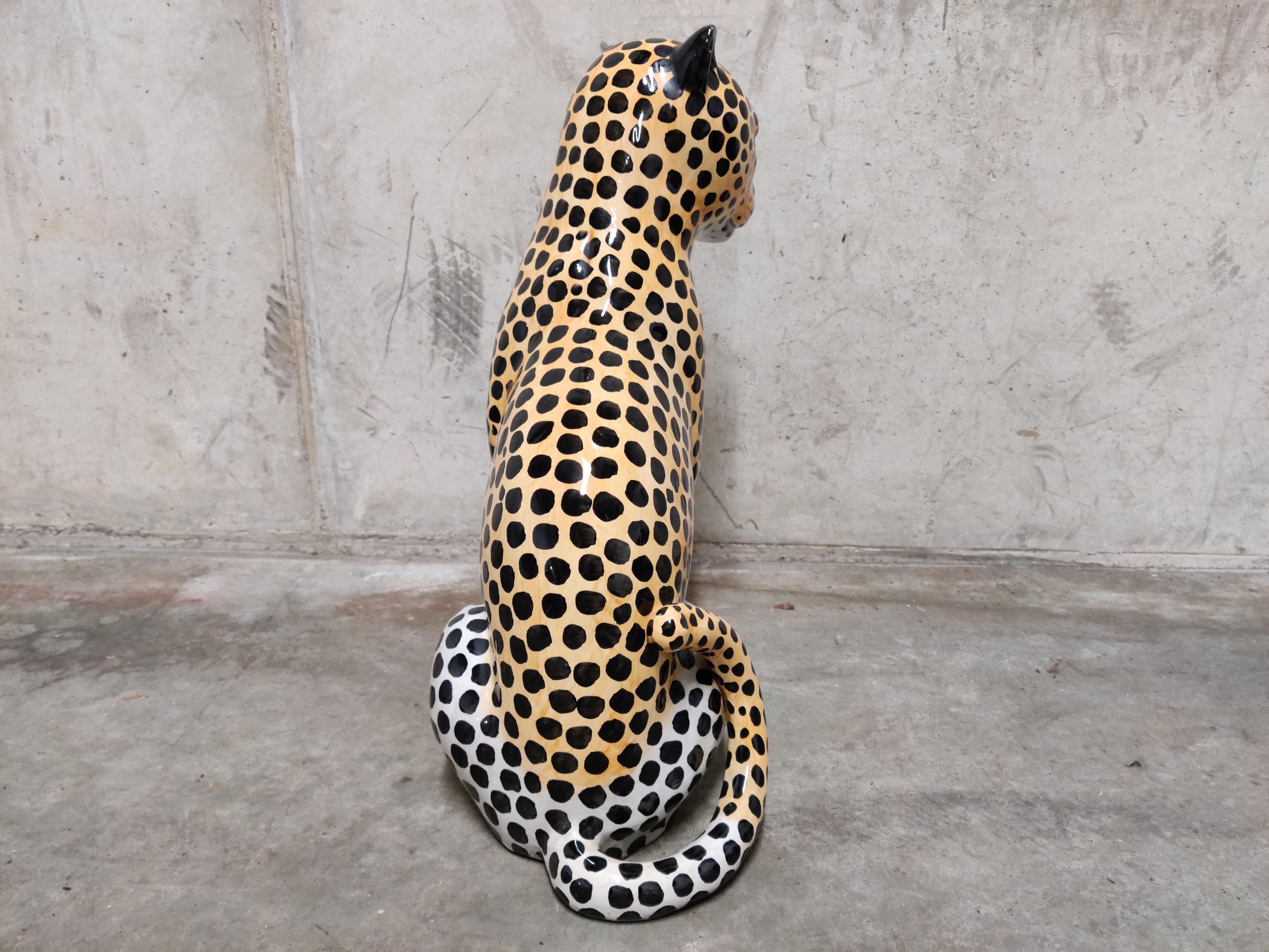 Italian Ceramic Hand Painted Leopard, 1960s, Italy