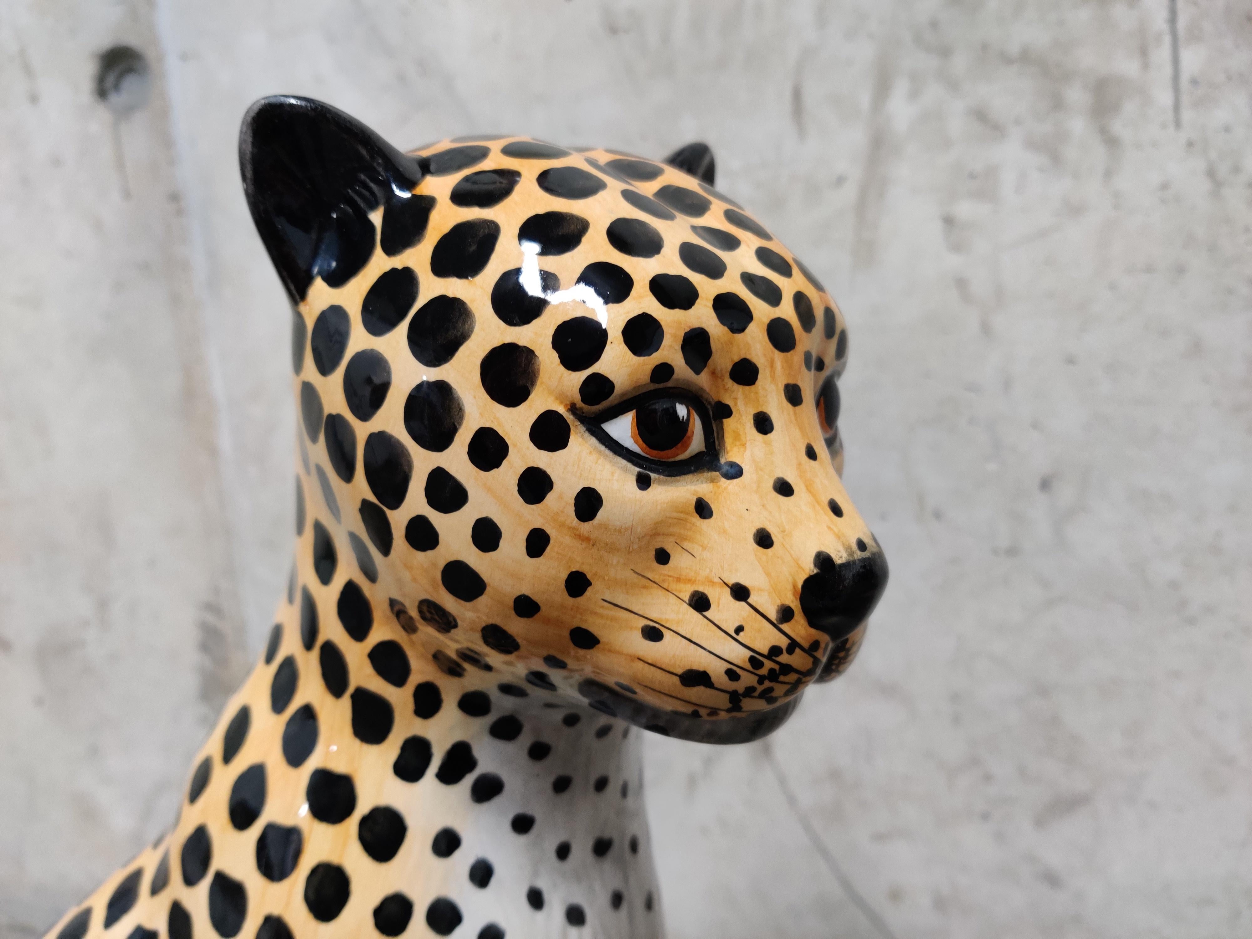 Ceramic Hand Painted Leopard, 1960s, Italy In Good Condition In HEVERLEE, BE