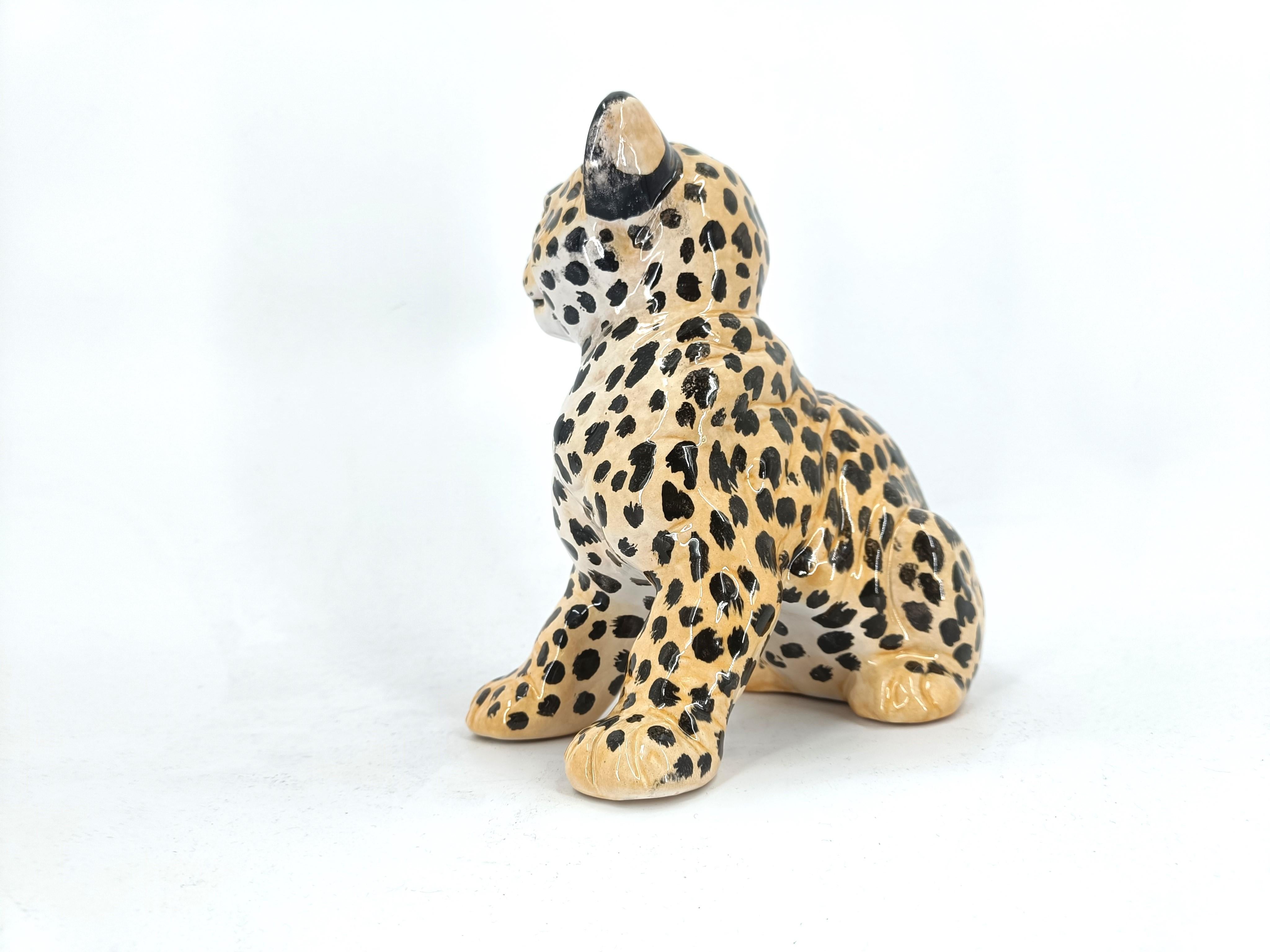 Mid-20th Century Ceramic Hand Painted Leopard, 1960's Italy For Sale